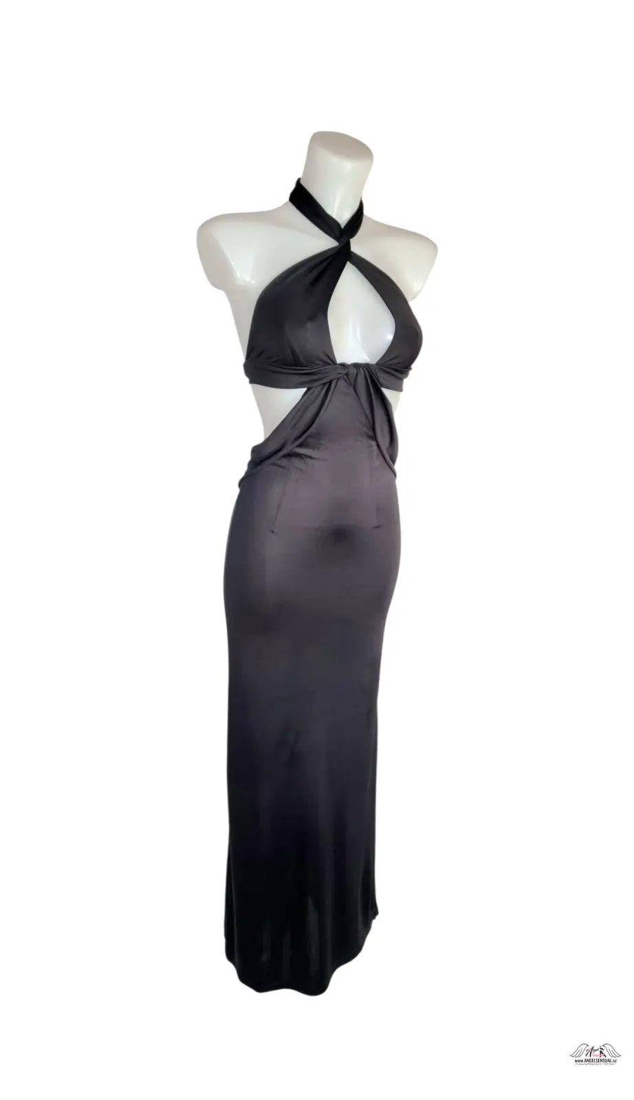 Agent Provocateur Hedvábné Šaty Martina černé halter maxi šaty s průstřihem midriff