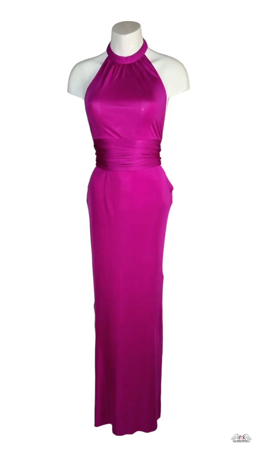 Fuchsiové šaty terese agent provocateur s halter výstřihem a svůdným pasem