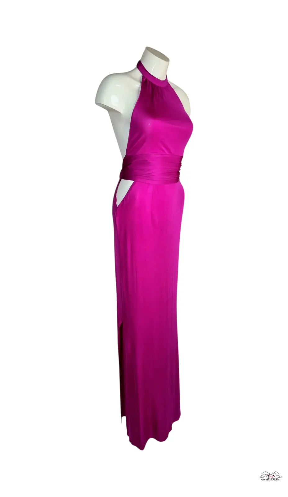 Magenta halter neck Šaty Terese od Agent Provocateur s bočními výřezy a vysokým rozparkem