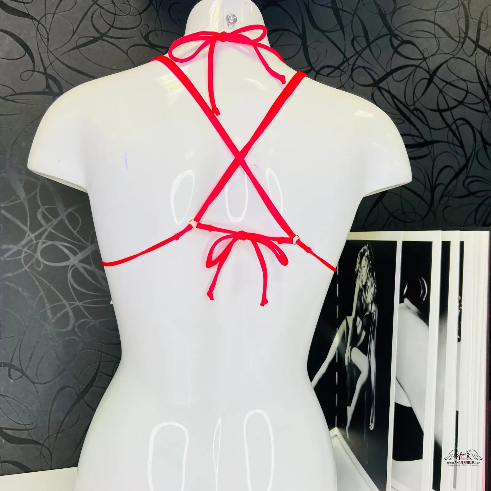 Redný string bikinový horní díl plavek Robbie s elegantním zavazováním na manekýně