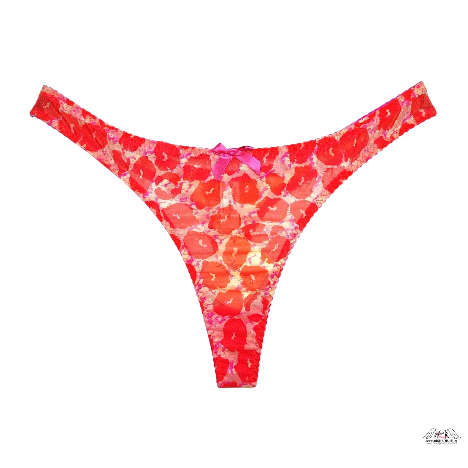 Červené krajkové kalhotky s otisky rtěnky a fialkovým mašlí z Agent Provocateur Kit