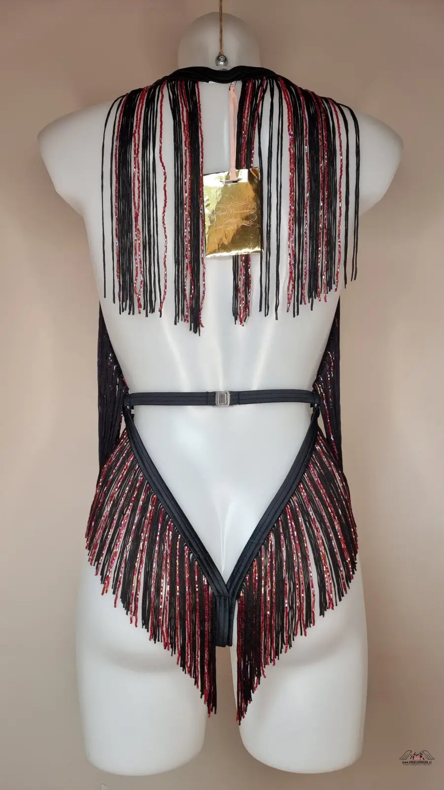 Fringed černý a červený korálkový playsuit Inga od Agent Provocateur