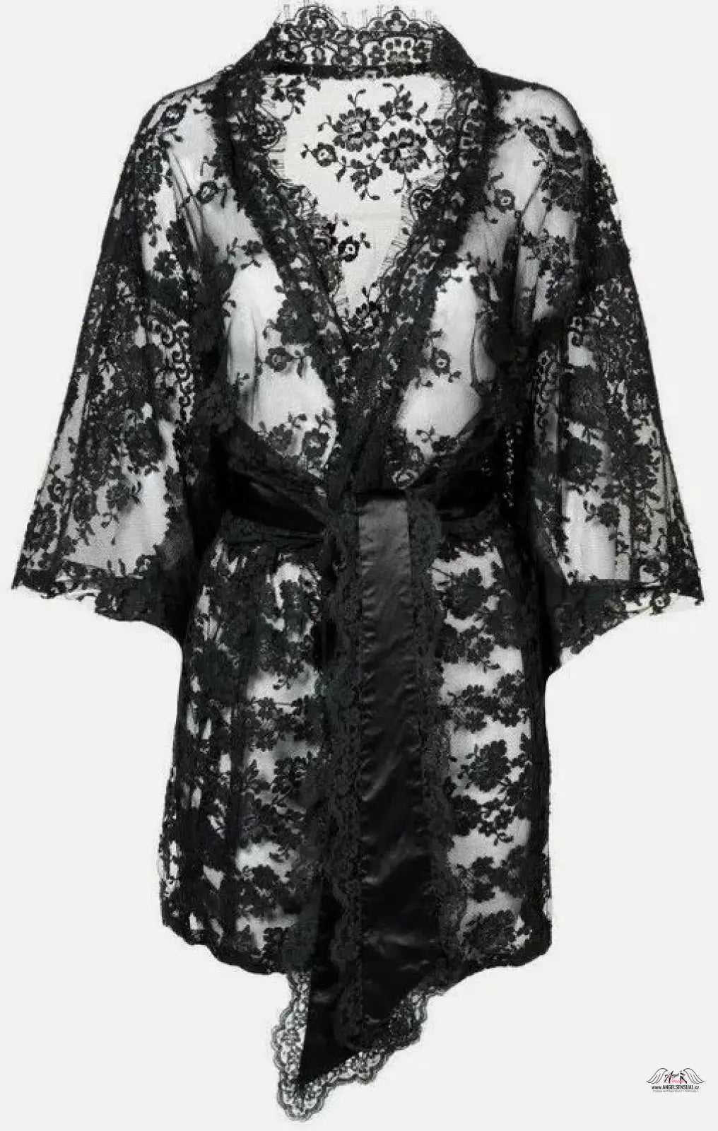 Agent Provocateur Krajkové Kimono s širokým páskem a černou krajkou