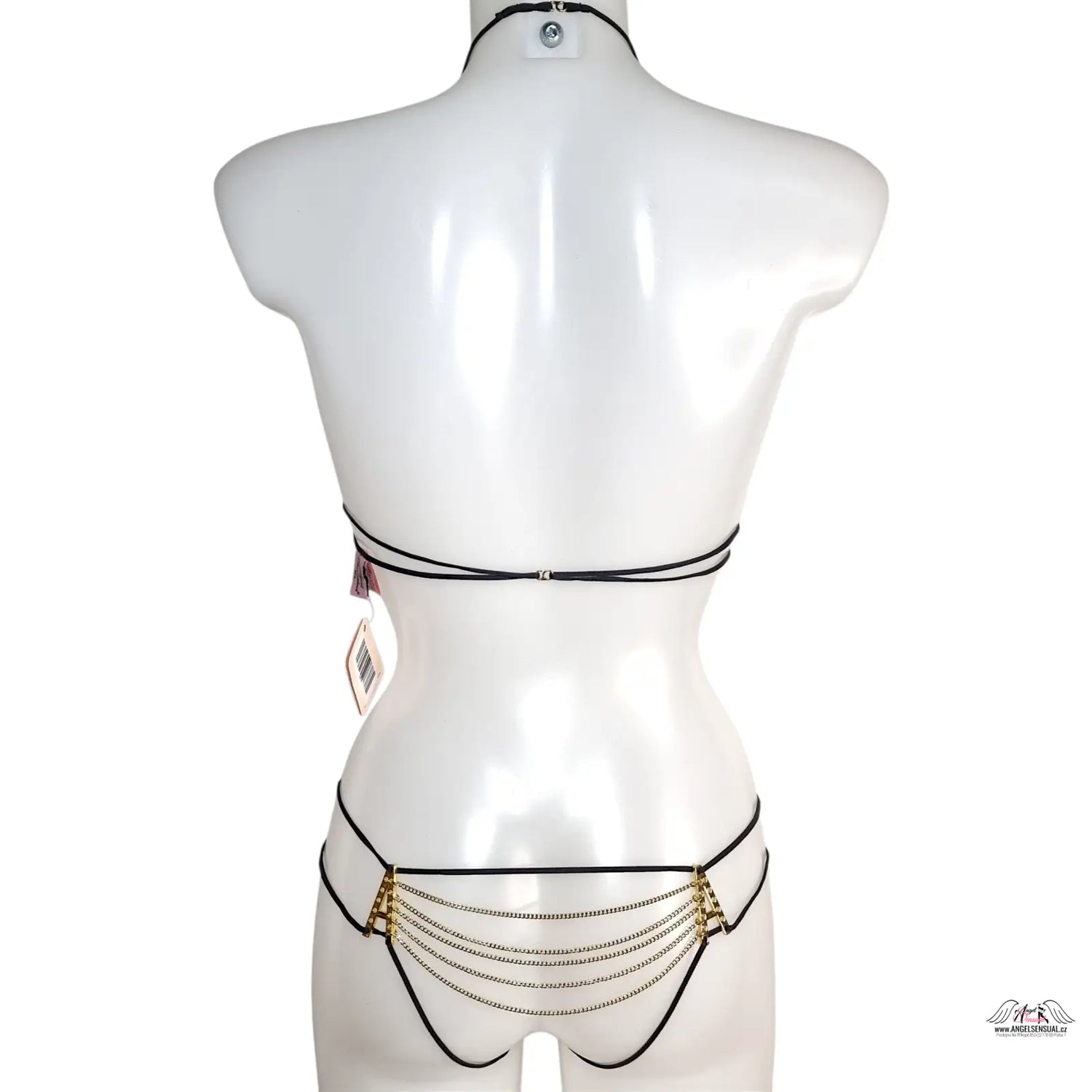 Černý kožený pás s zlatými řetízky a nastavitelnémi popruhy pro Agent Provocateur Playsuit Avery Black