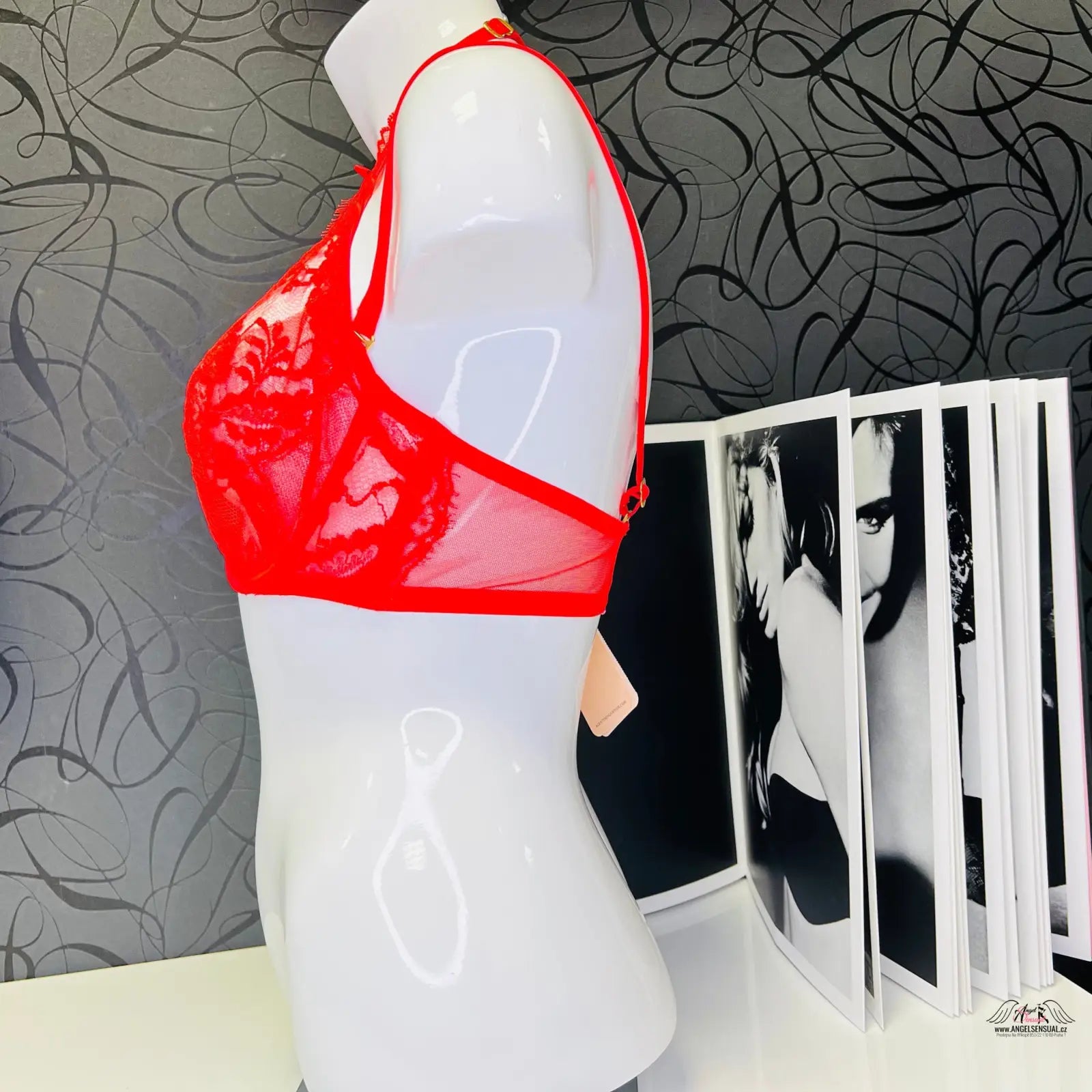 Red lace bra on mannequin for Agent Provocateur Podprsenka Kendall apparel & accessories