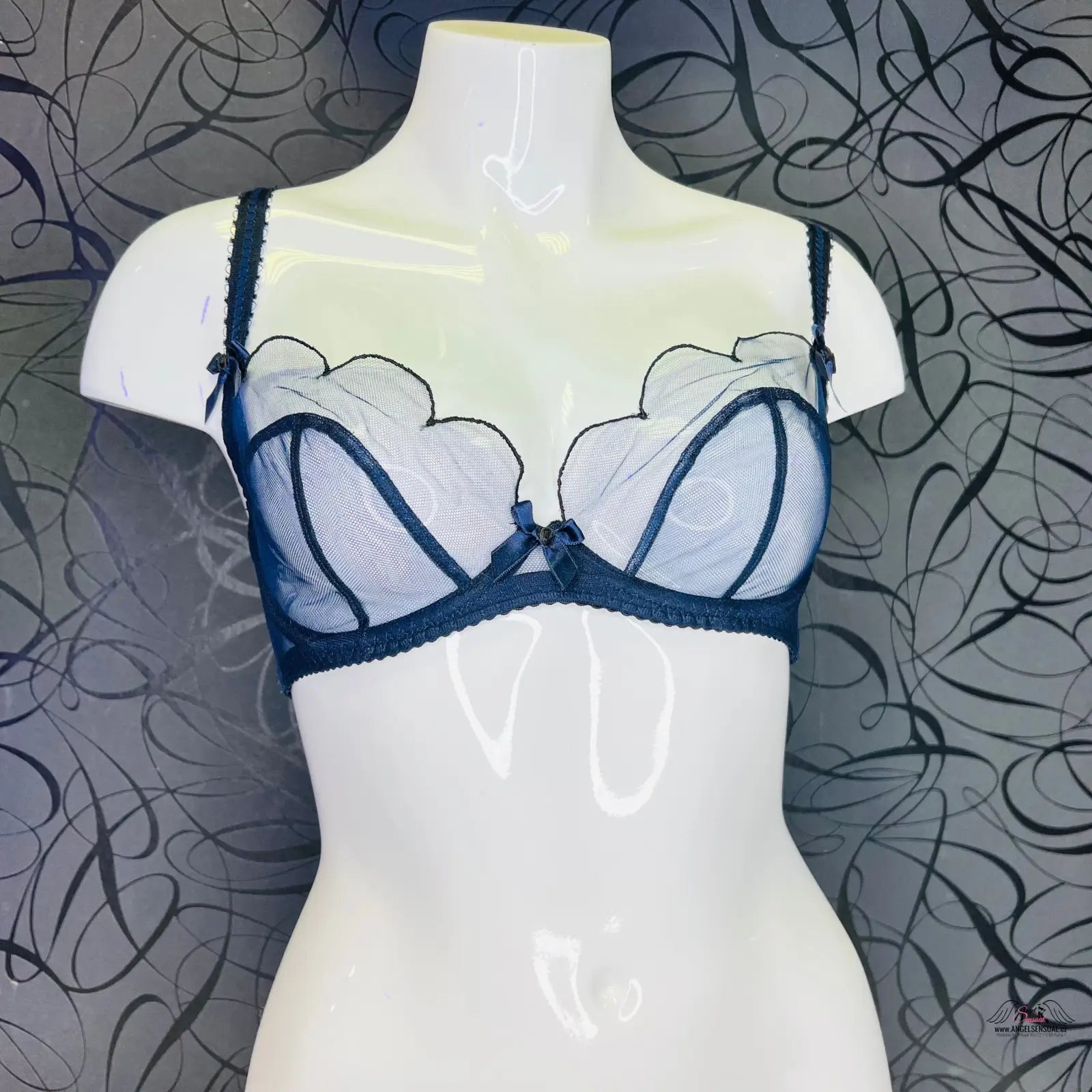 Agent Provocateur Podprsenka Lorna s modro-bílým designem v černém lurexu