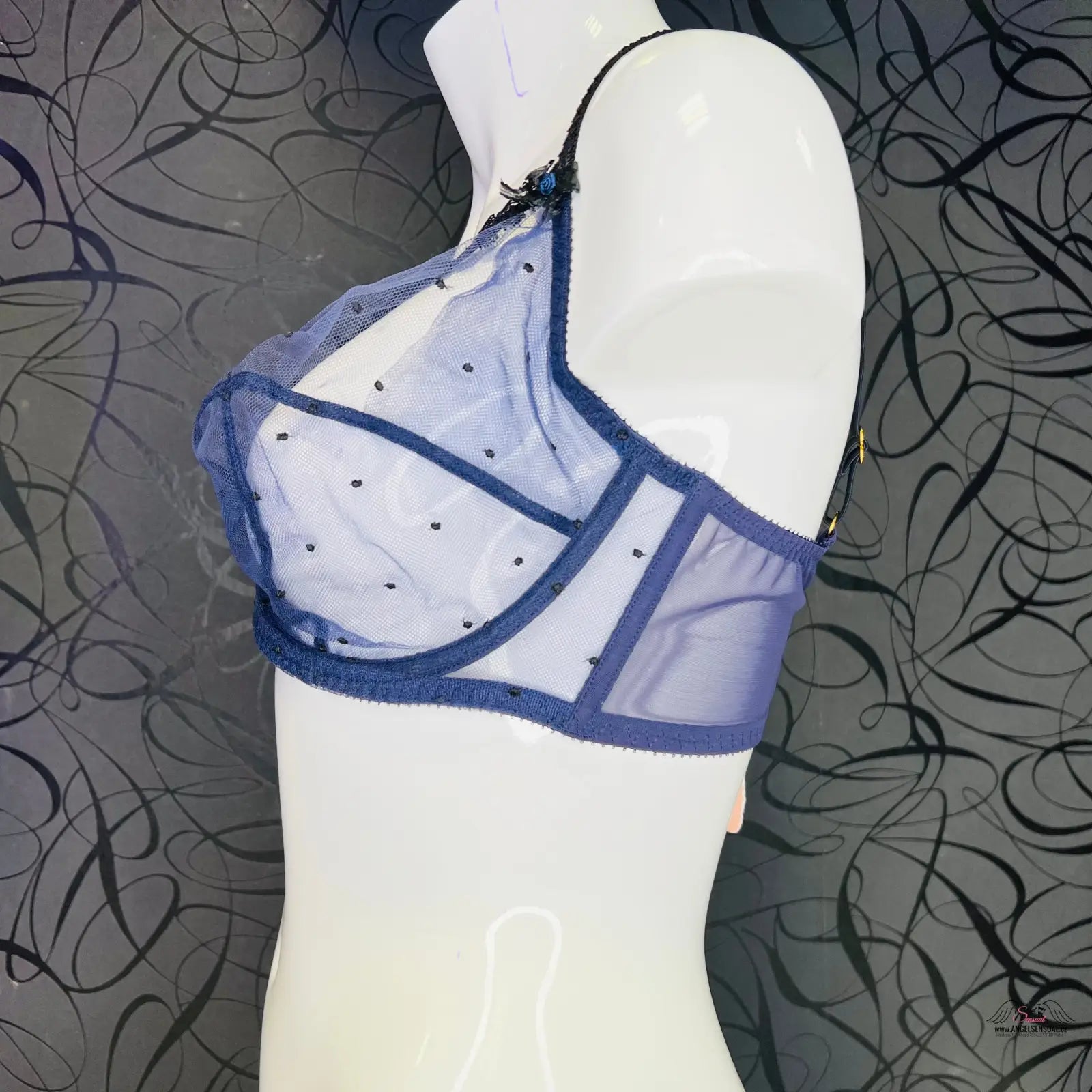 Agent Provocateur síťovaná podprsenka Poppie s modrými puntíky