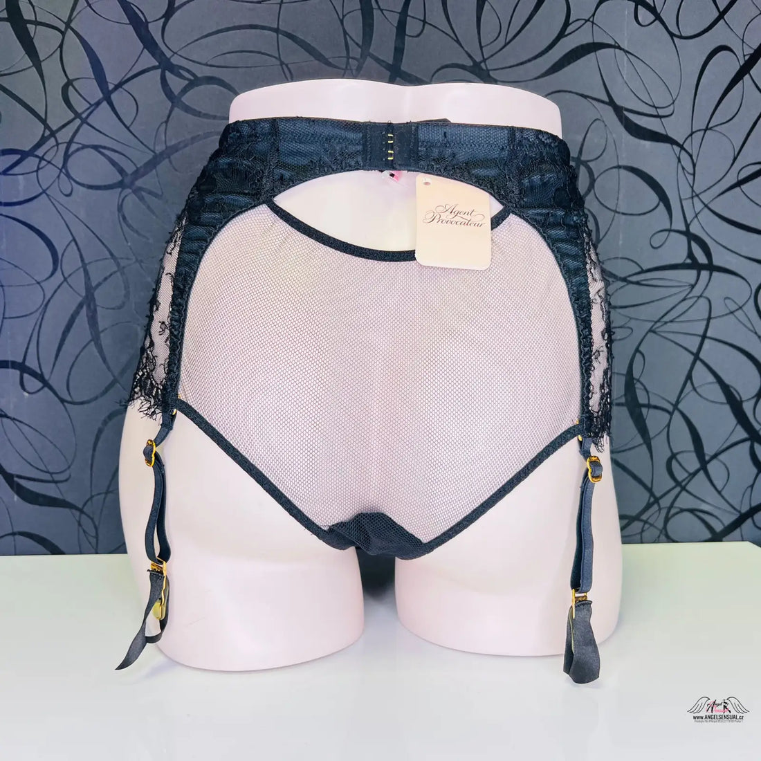 Obrázek black krajky garter belt Ismerelda s odnímatelnými podvazky a nádherné krajky leavers