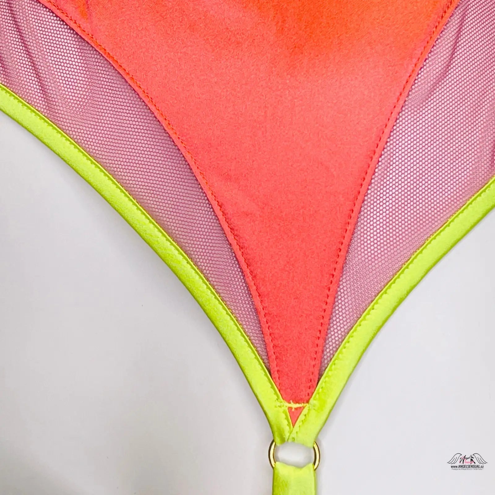 Neon-trimmed coral lingerie podvazkový pás Viv od Agent Provocateur, luxusní podvazkový pás
