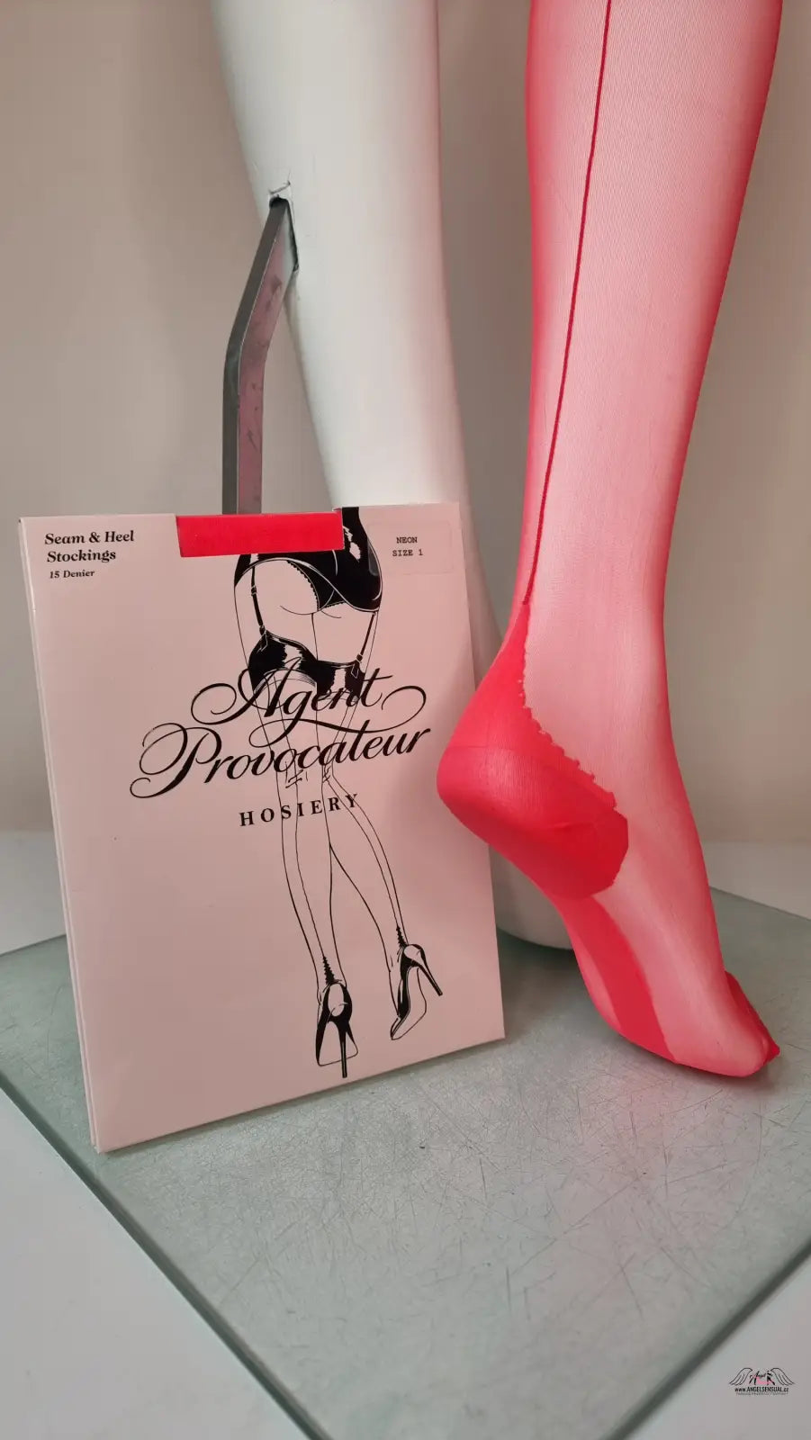 Red seamed neonové nadkolenky agent provocateur s balením, elegantní a sexy