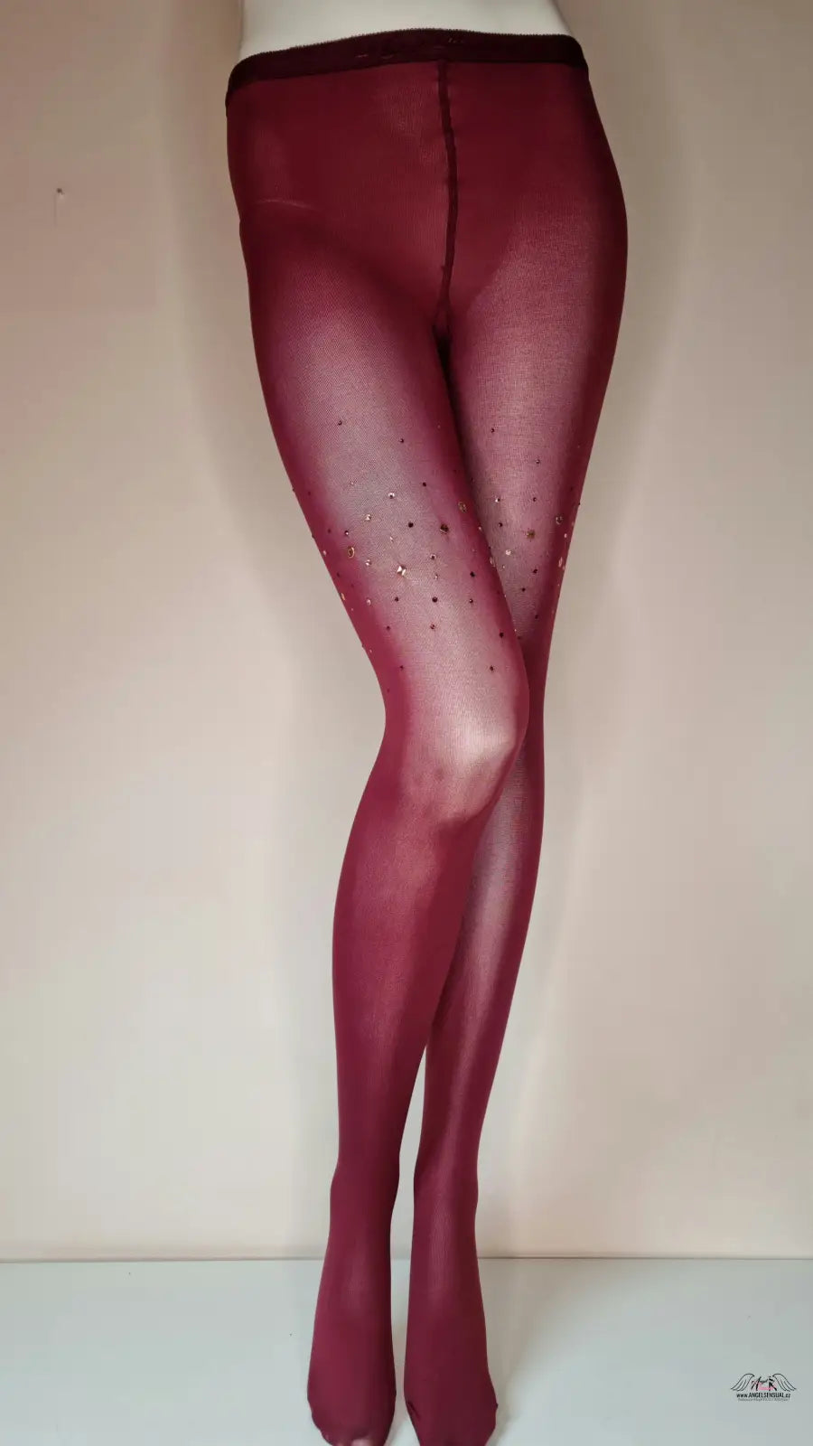 Burgundy luxusní silonky Agent Provocateur Punčochy Stocking Glitter s ozdobnými kamínky