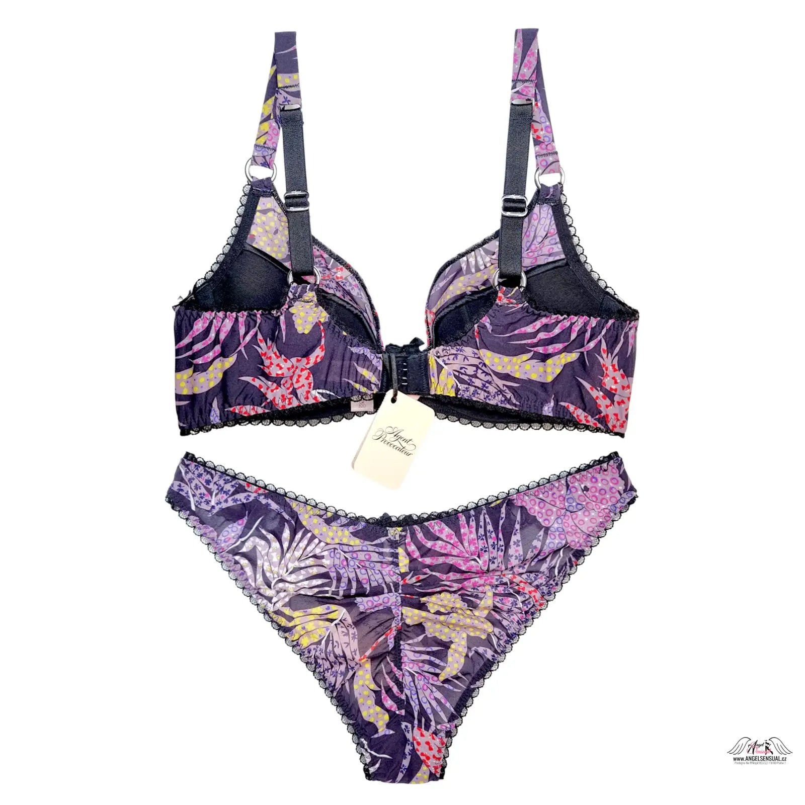 Agent Provocateur Riva fialovo-růžová lingerie s tropickými listy a krajkou