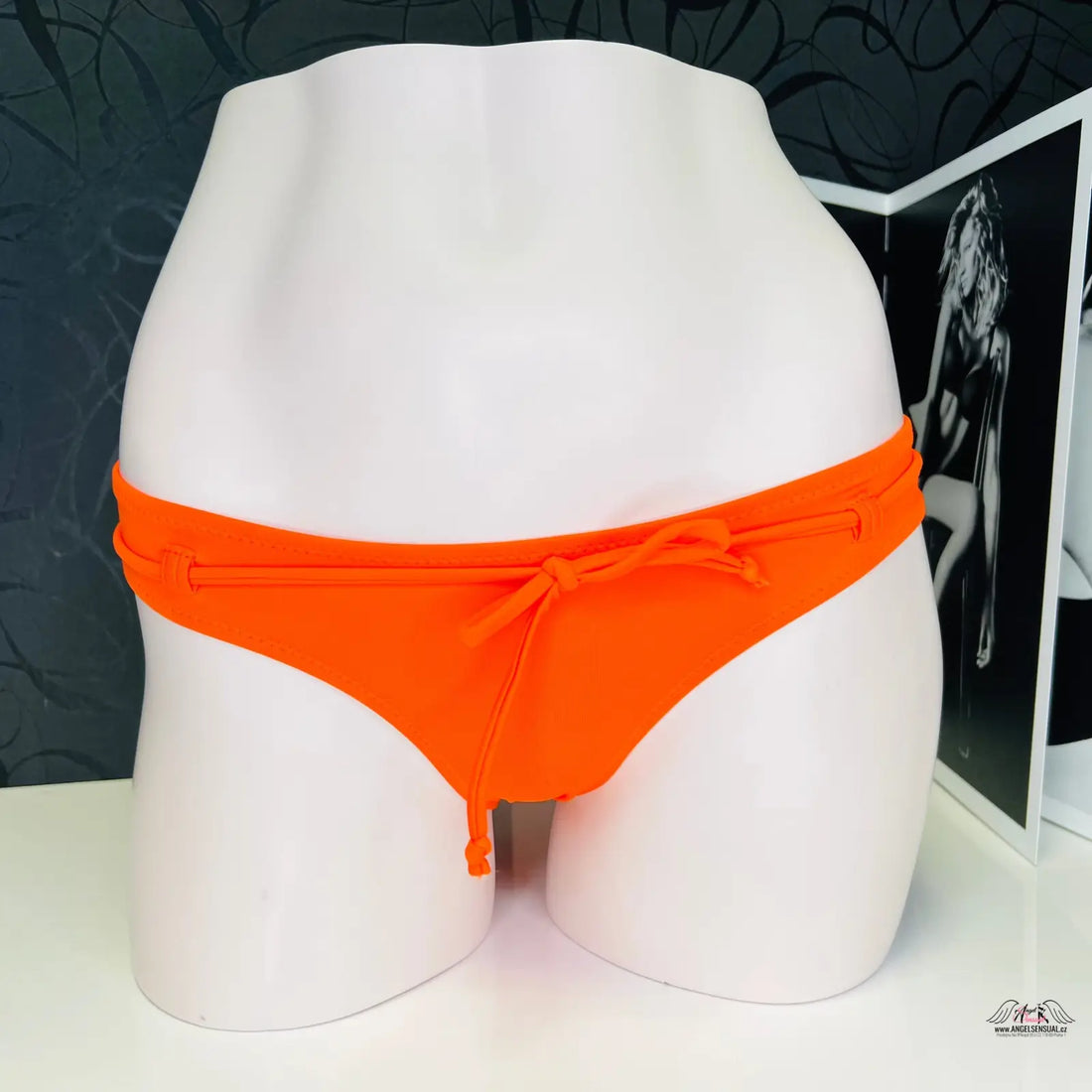 Oranžový stylový spodní díl plavek Honore s ozdobnou Šňůrkou, tie-side
