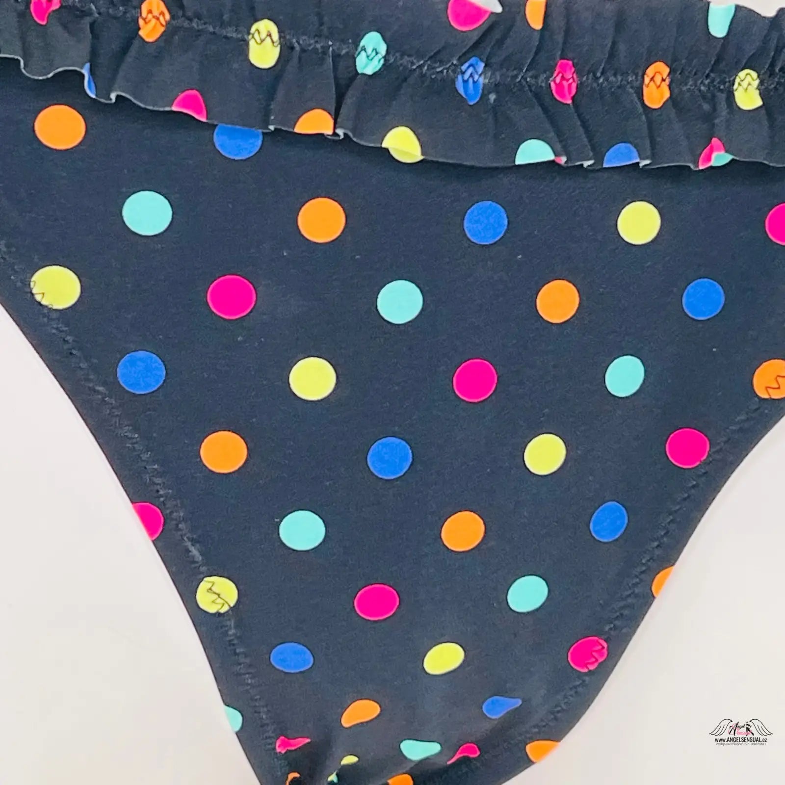 Polka-dotový spodní díl plavek Sidnie s volánem a barevnými korálky