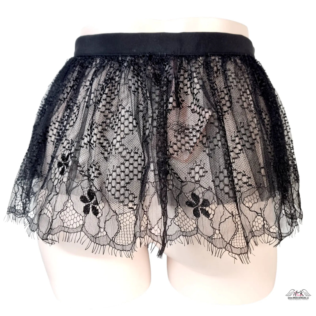 Černá krajková mini sukně Agent Provocateur Sukně Elsey Black s květinovými a geometrickými vzory