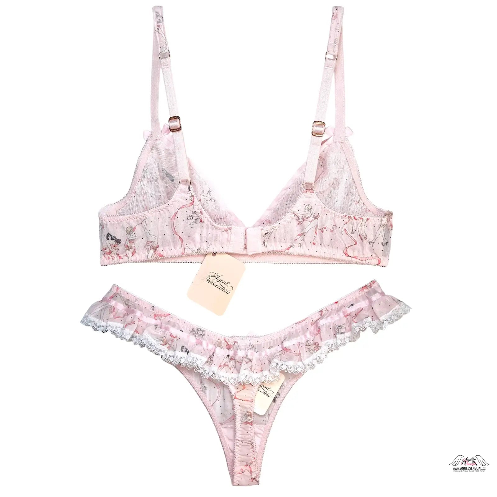Růžové květinové krajkové spodní prádlo Cinta s volánky a tenkými ramínky