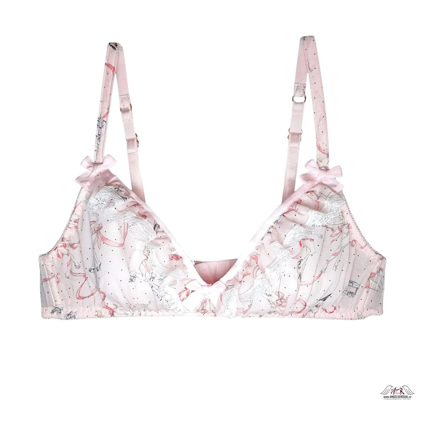 Jemný růžový a bílý podprsenka Cinta s krajkou a mašlemi, automatická sleva