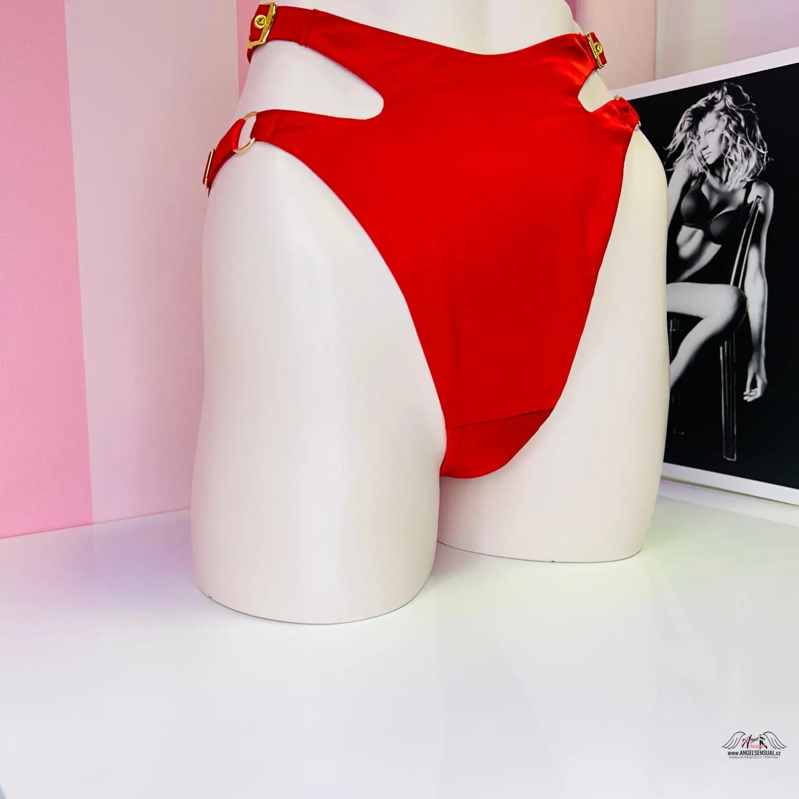 Red high-cut bikini bottoms with gold hardware from Elegantní a Smyslné Brazilky