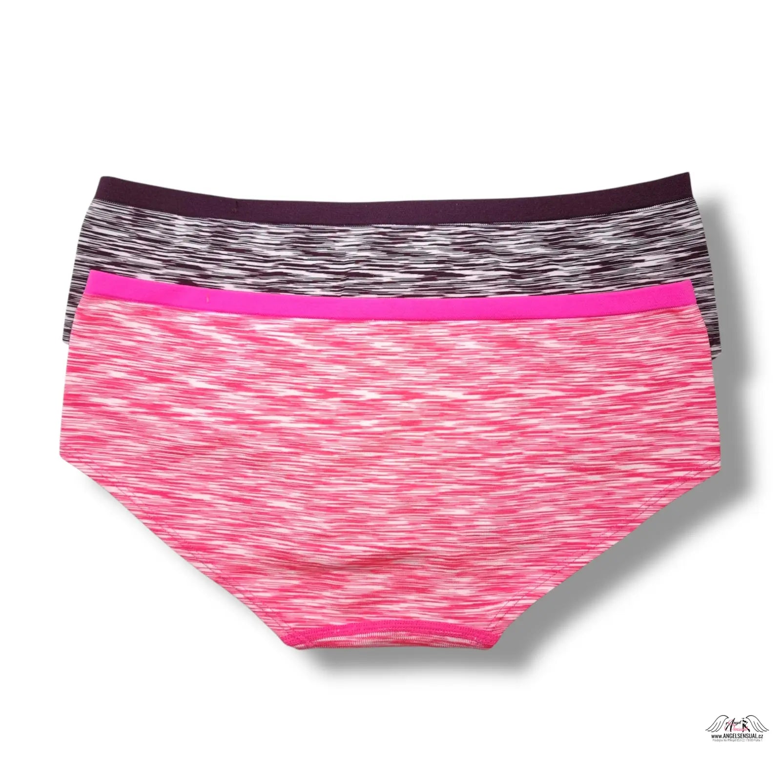 2balíček růžových a šedých mramorovaných bavlněných kalhotek PINK /S/ s fialkovým pasem