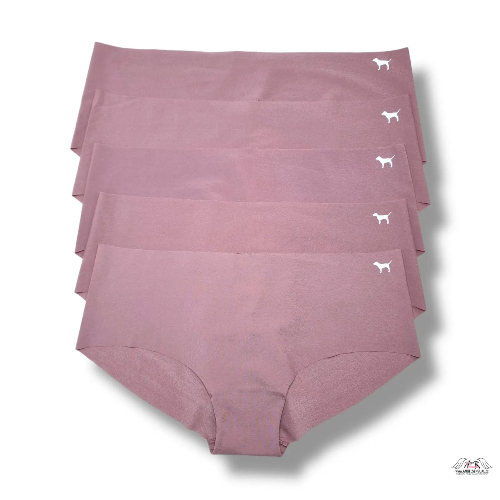 Sada 5 ks růžových kalhotek PINK s motivem bílého psa, lingerie