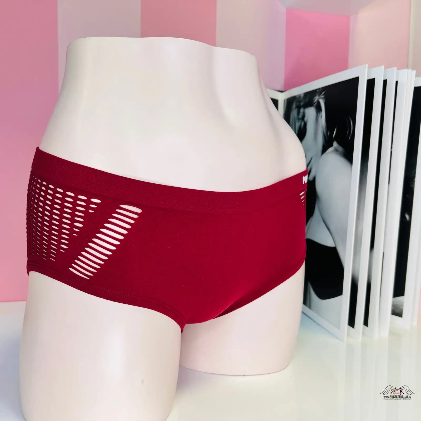 Červené dámské hipster kalhotky s bočními rozparky, PINK Bokové Kalhotky Více Barev
