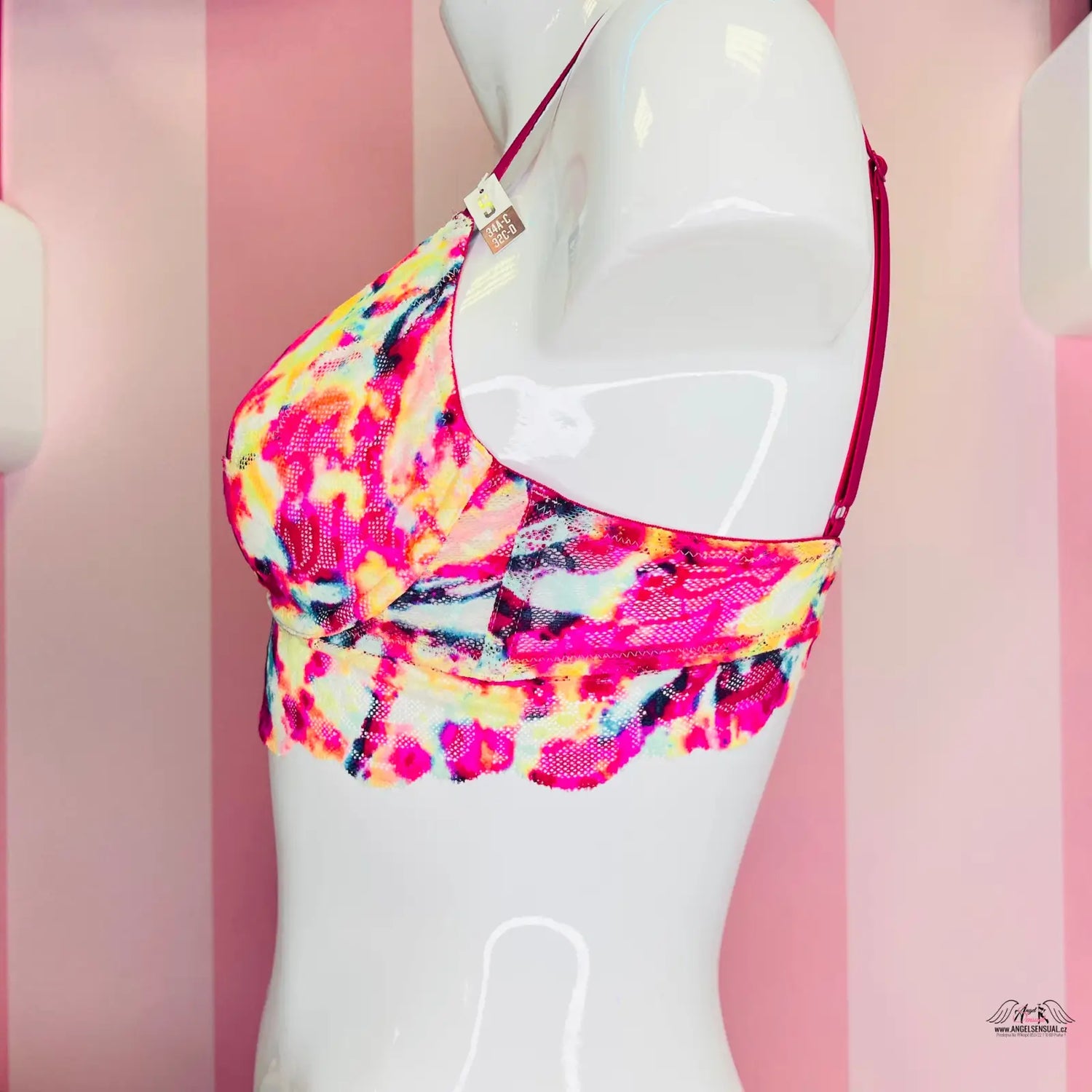 Krajkový bralette s květinovým potiskem Pink Braletka Pestrobarevná s Krajkou