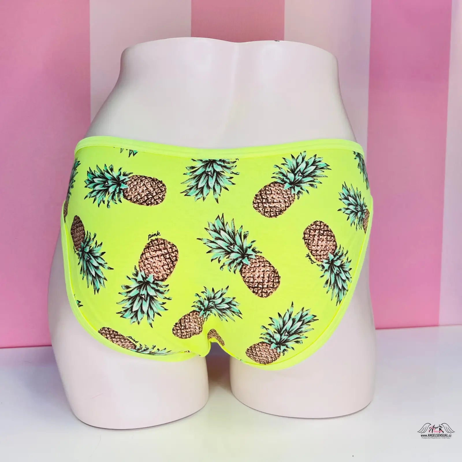 Neon žluté bavlněné kalhotky s motivem ananasů, stylové bavlněné kalhotky