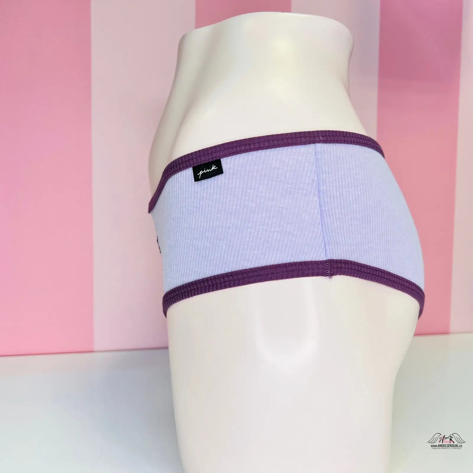 Lavender ribbed bavlněné kalhotky s logem pink a fialovým lemem