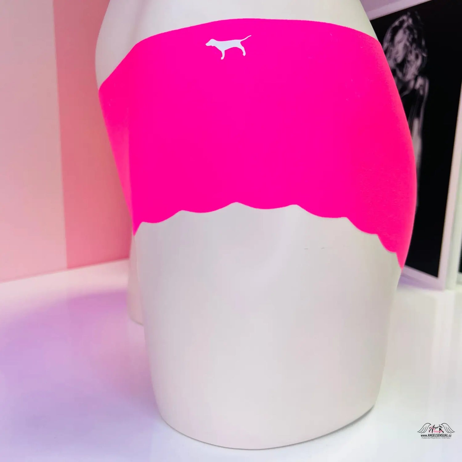 Bílá váza s růžovým vrškem na téměř bezešvé růžové kalhotky PINK Kalhotky Bezešvé