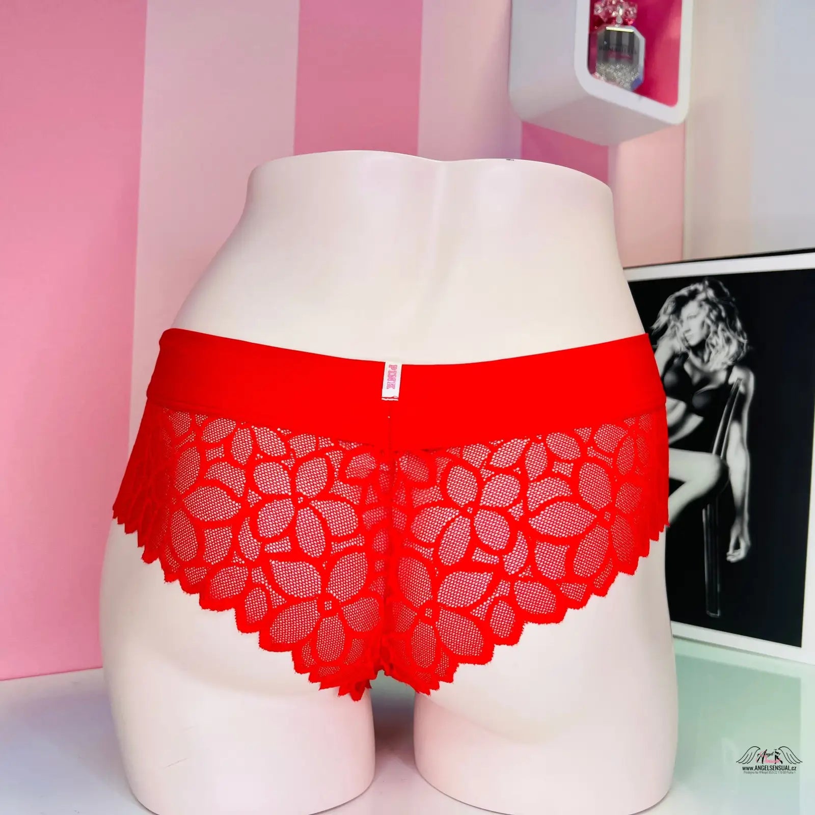 Červené krajkové kalhotky Cheekster z kolekce PINK Kalhotky, elegantní apparel & accessories
