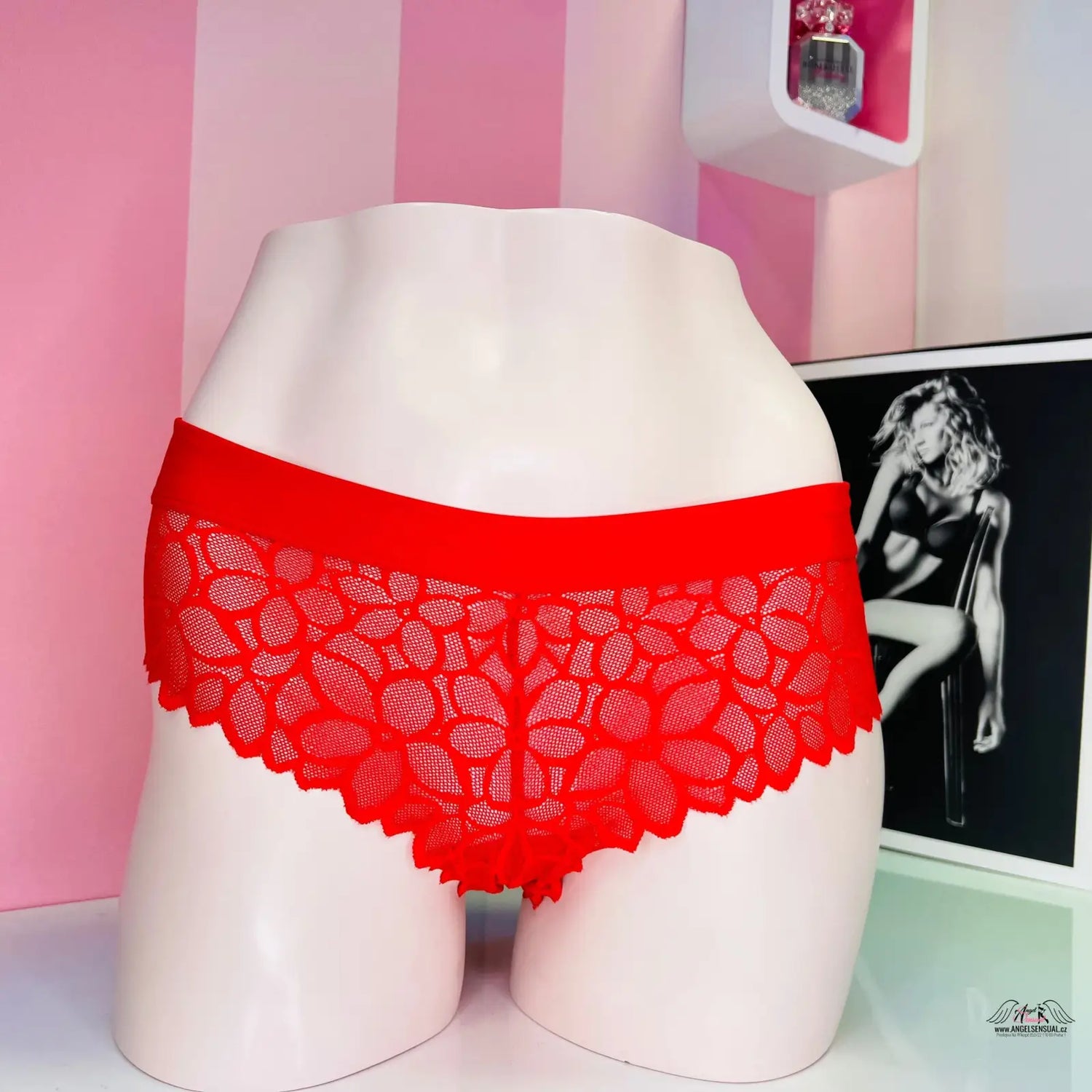 Červené krajkové kalhotky cheekster PINK Kalhotky Cheekster s Krajkou, dámské spodní prádlo