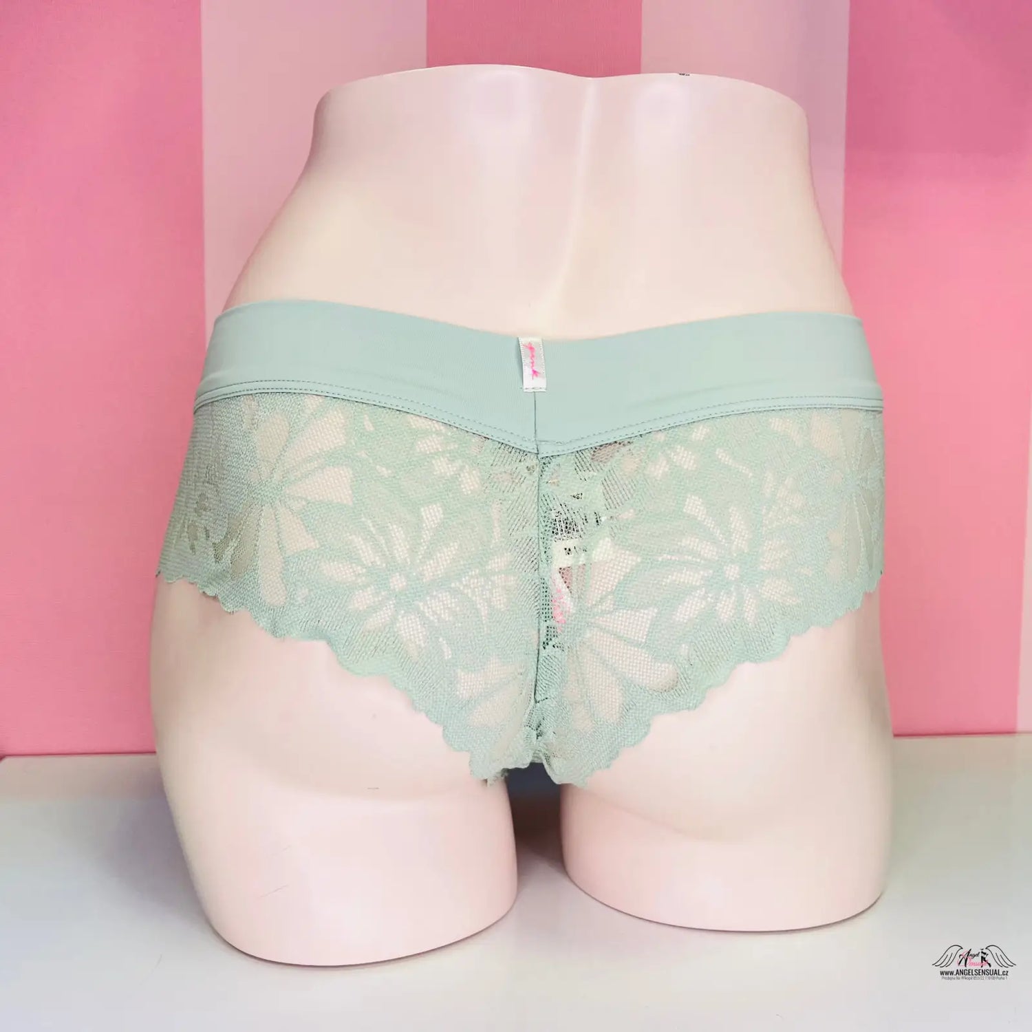 Mint zelené krajkové kalhotky PINK Kalhotky Krajkové Cheekster na figuríně, lingerie