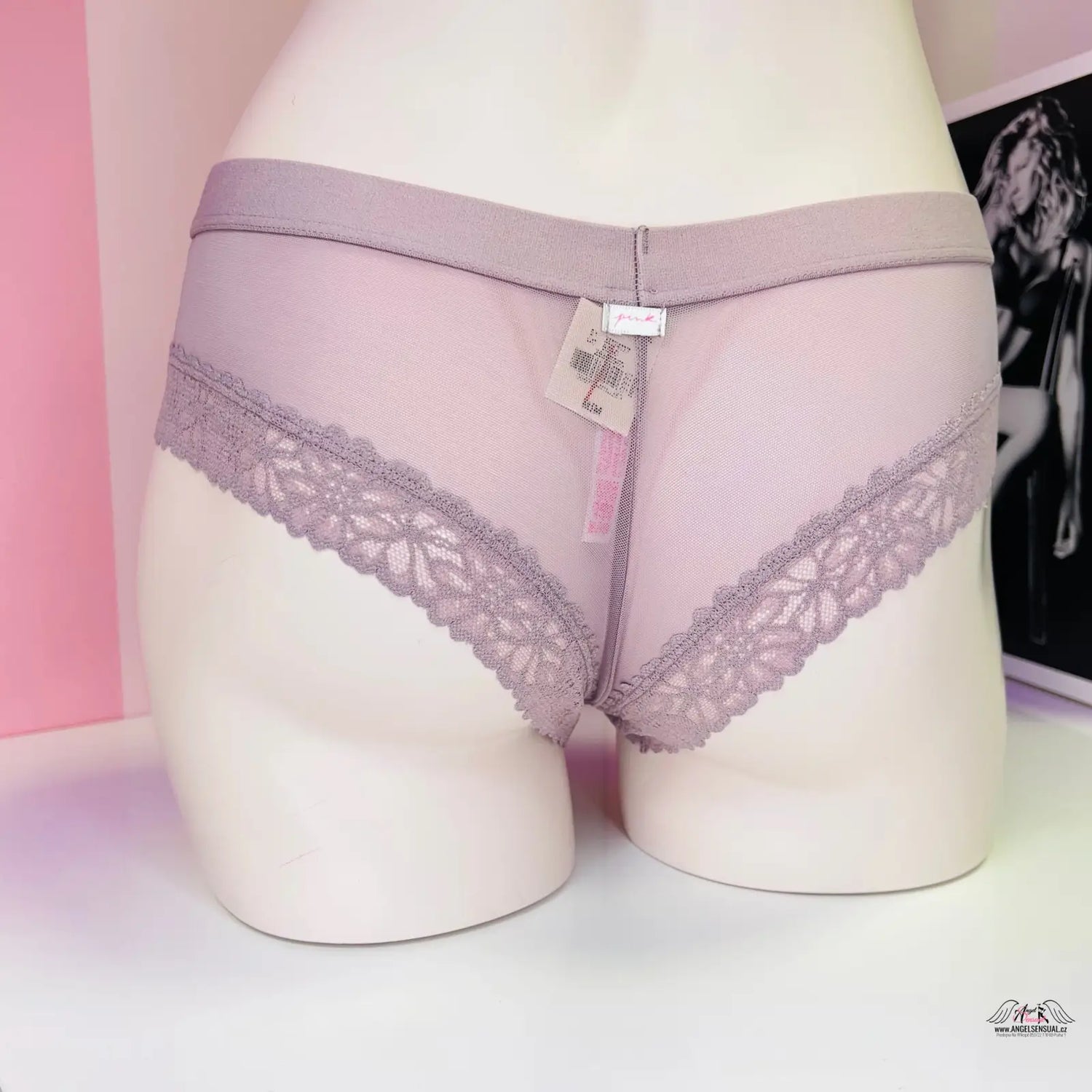 Lavender krajkové brazilské kalhotky s krajkou a leopardím vzorem, PINK Kalhotky