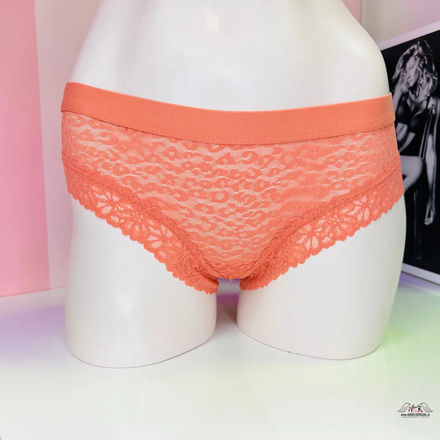 Peachové krajkové brazilské kalhotky PINK Kalhotky Leopard Vzor s Krajkou