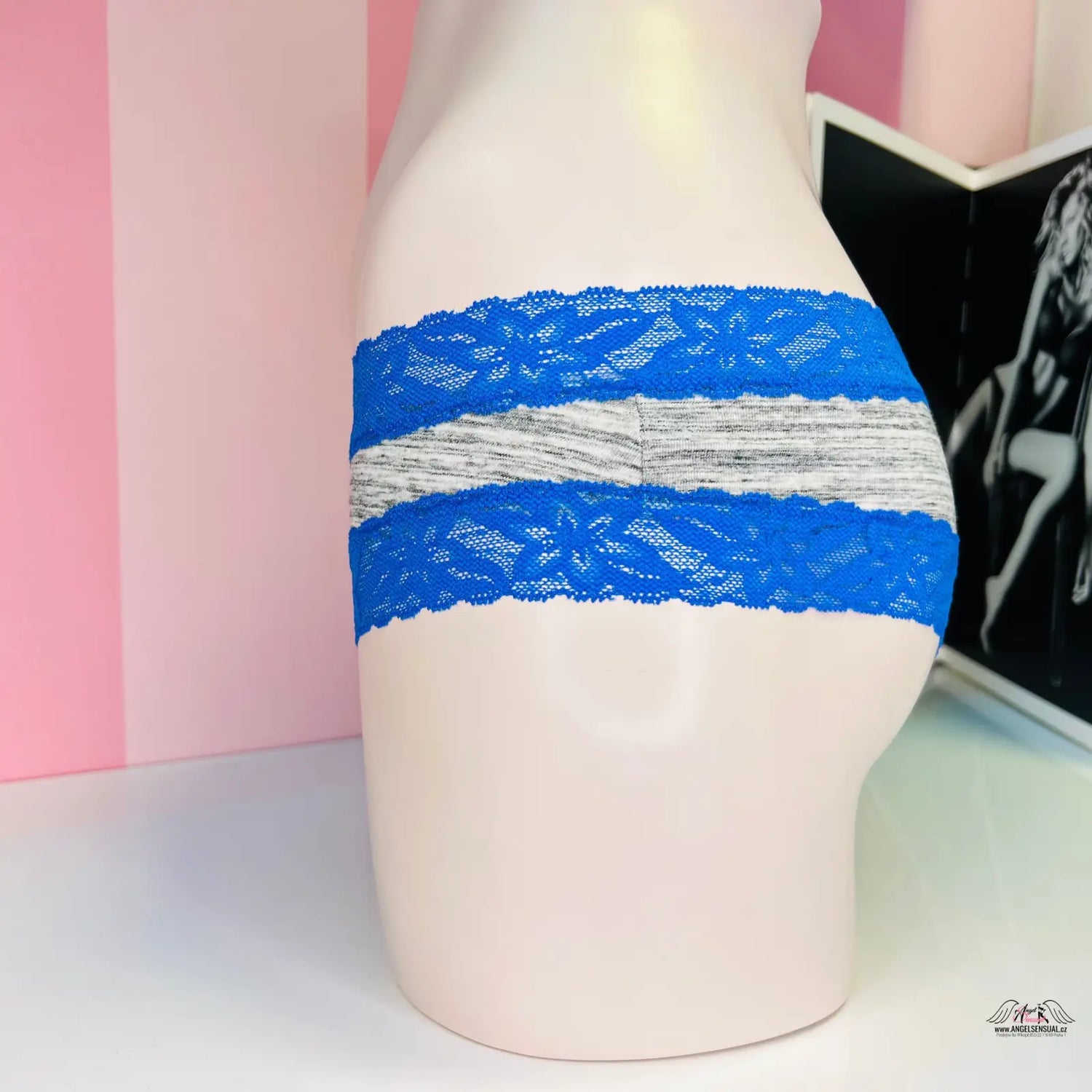 Blue lace-trimmed underwear PINK Kalhotky s Krajkou, pohodlné bavlněné cheekster