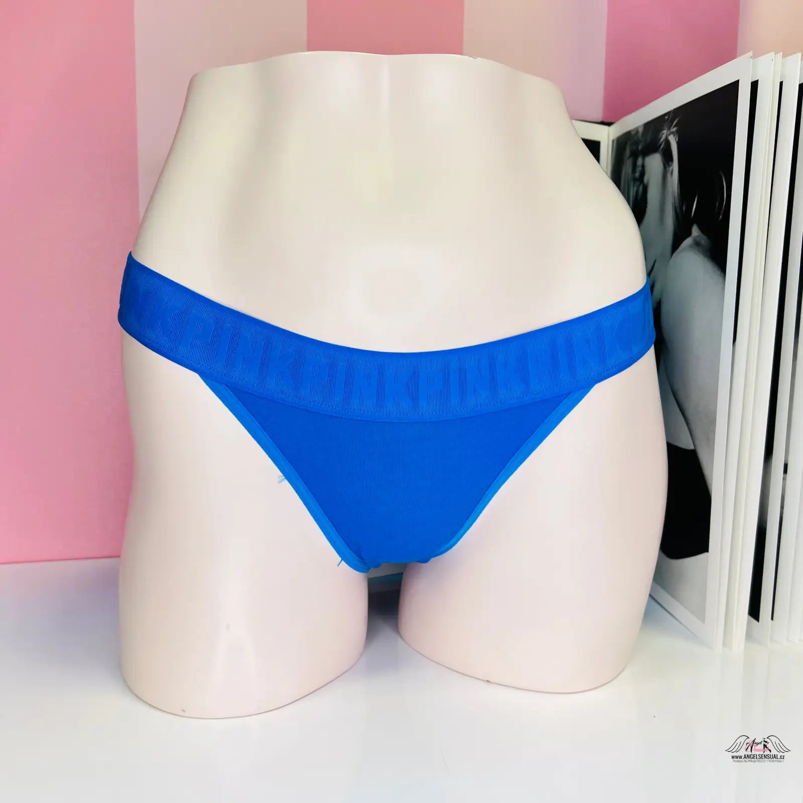 Modré dámské spodní prádlo PINK Kalhotky s Nápisem s vyšší gumou, apparel & accessories