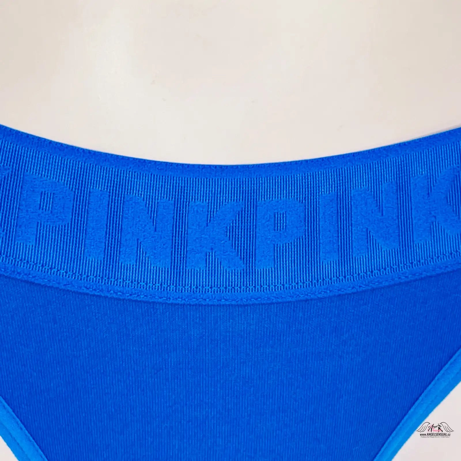 Modré kalhotky s vyšší gumou a nápisem PINK, ideální lingerie v kategorii apparel & accessories