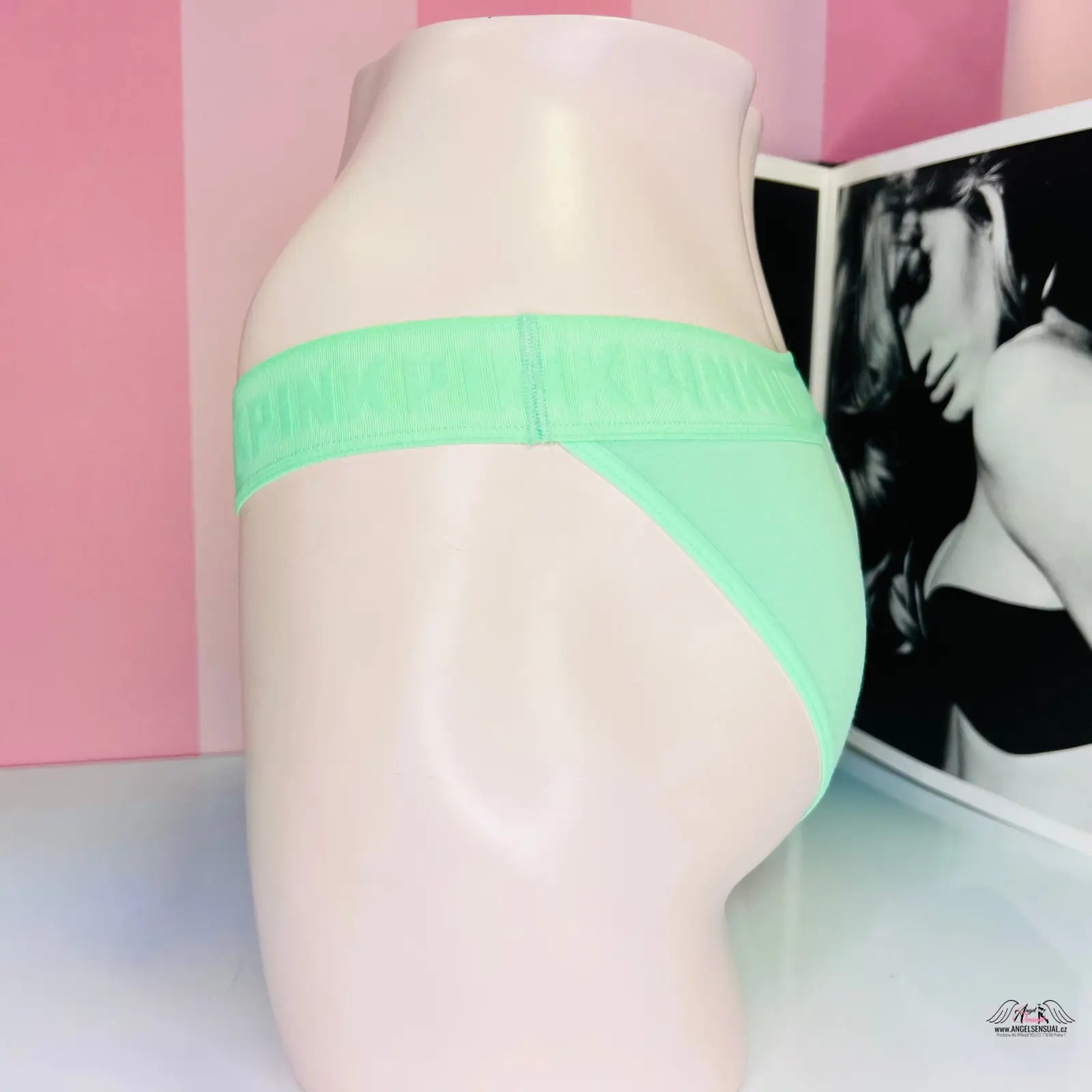 Mint zelené dámské kalhotky s vyšší gumou od PINK Kalhotky s Nápisem, lingerie a apparel & accessories