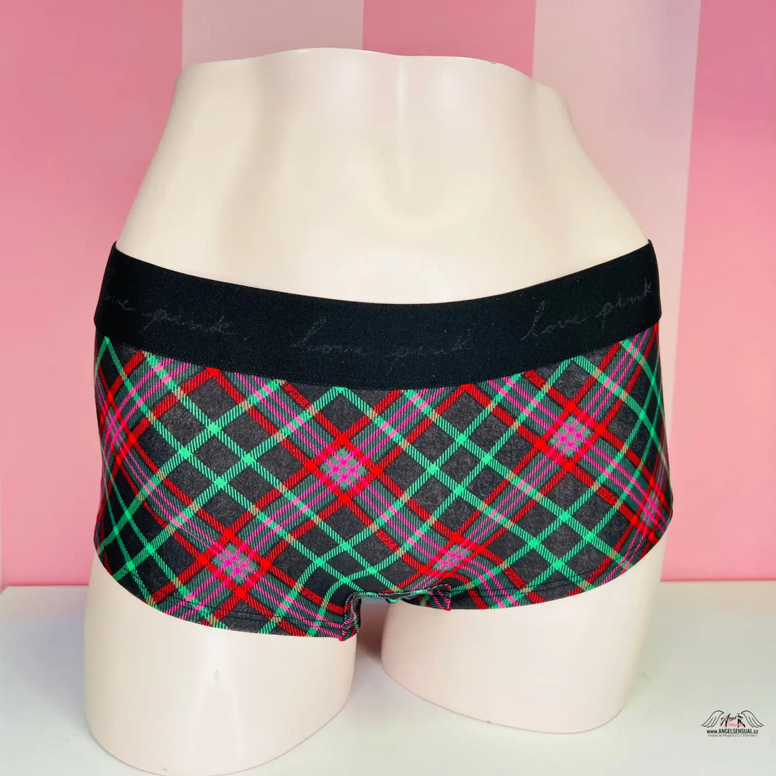 Stylové bavlněné kalhotky PINK Kalhotky Shortie s kostkovým vzorem a černým pasem