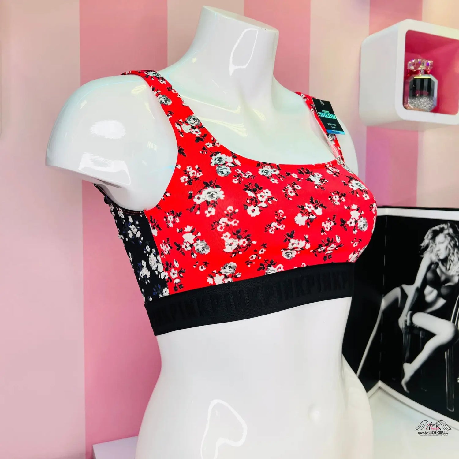 Red and white floral sportovní podprsenka Ditsy pro každodenní nošení