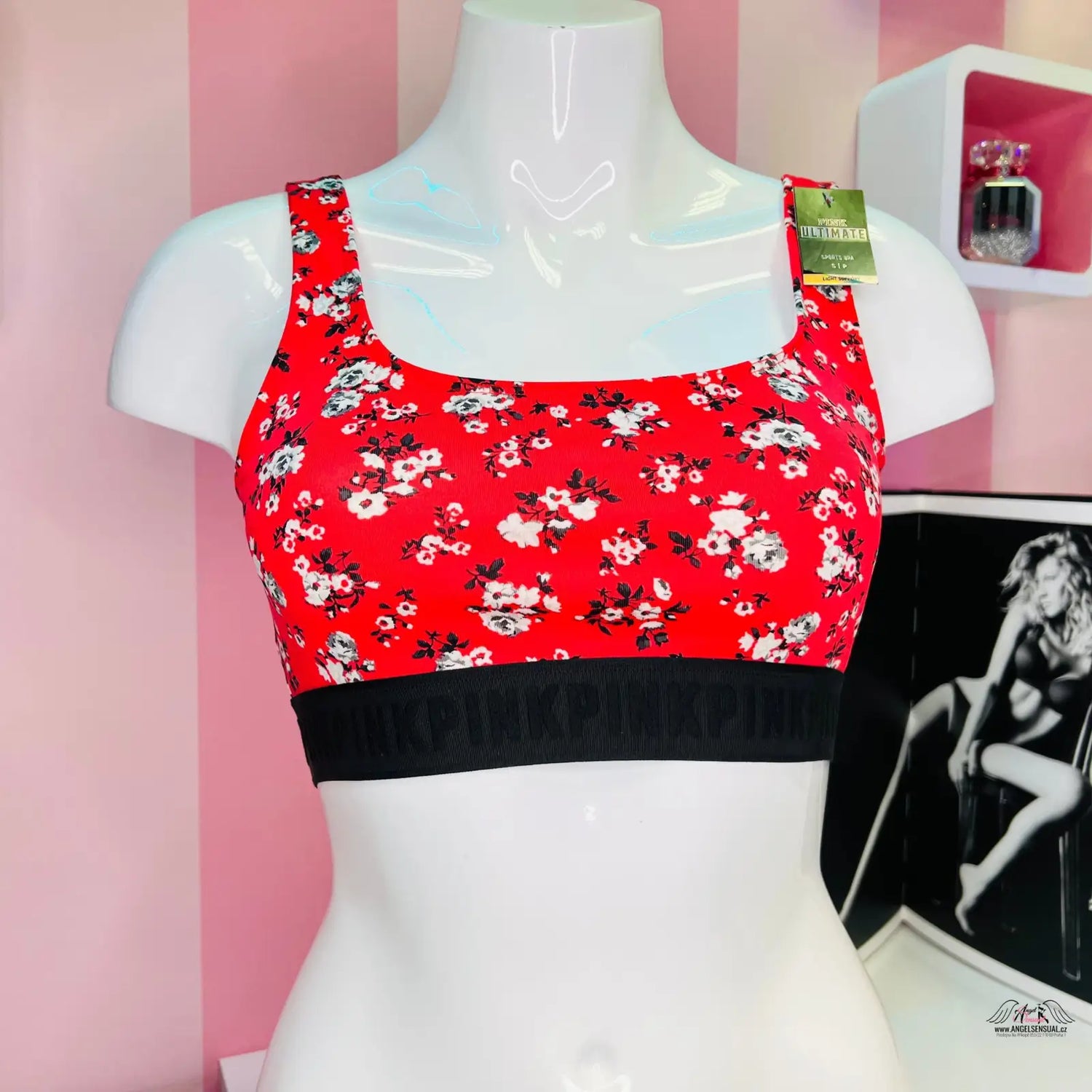 Červená sportovní podprsenka Floral Ultimate s ditsy květinovým vzorem pro každodenní nošení