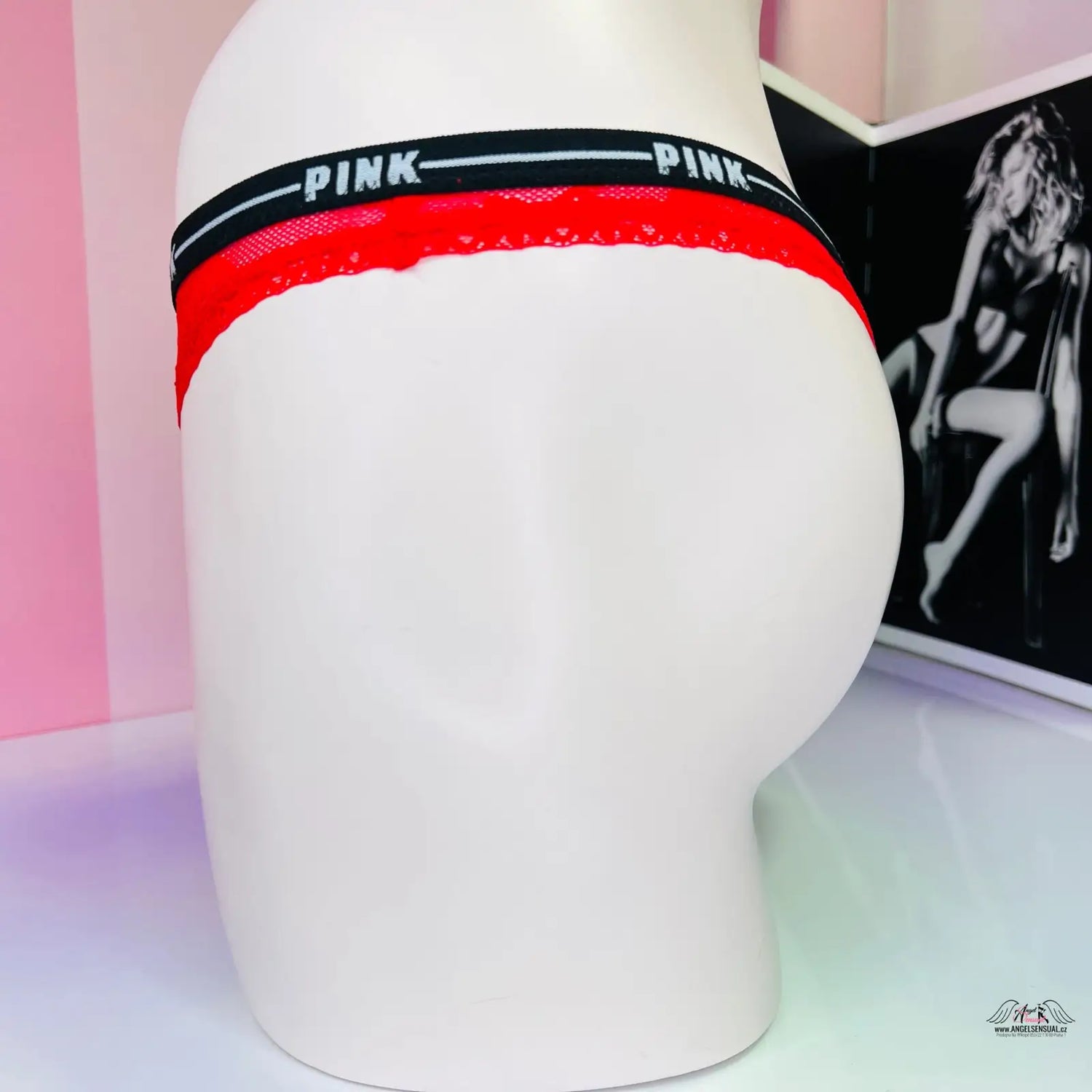 Květinová krajková tanga s elastickým pasem v růžové barvě, PINK Tanga Květinová Krajka