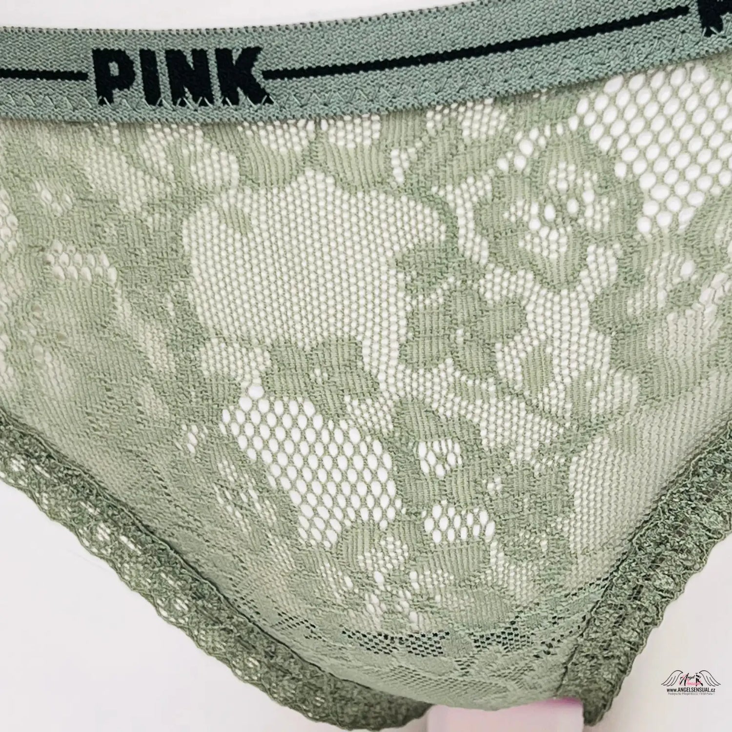 Zelené krajková tanga s elastickým pasem ve stylu Květinová Krajková Tanga