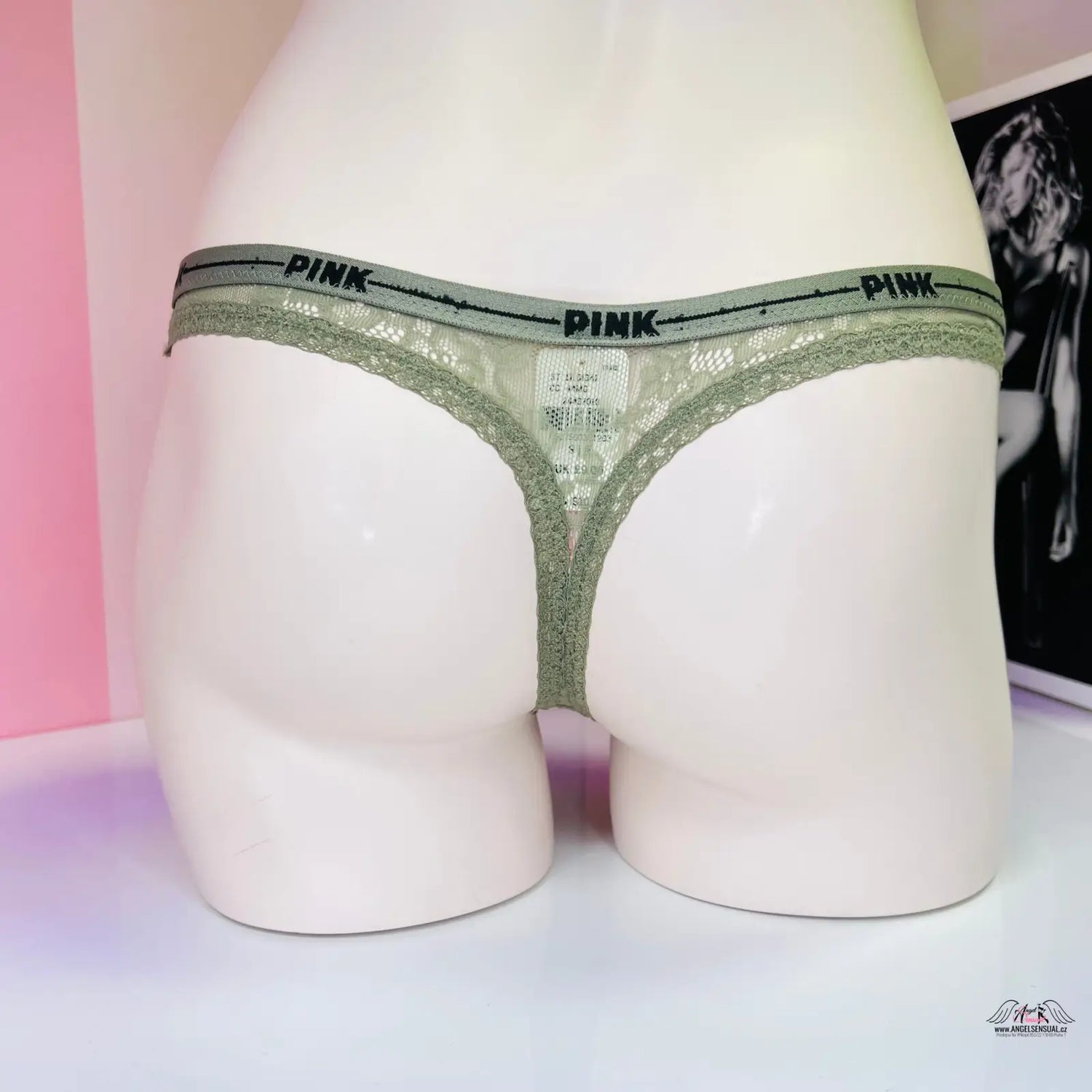 Květinová krajková tanga s elastickým pasem, zelené krajková tanga PINK Tanga Květinová Krajka