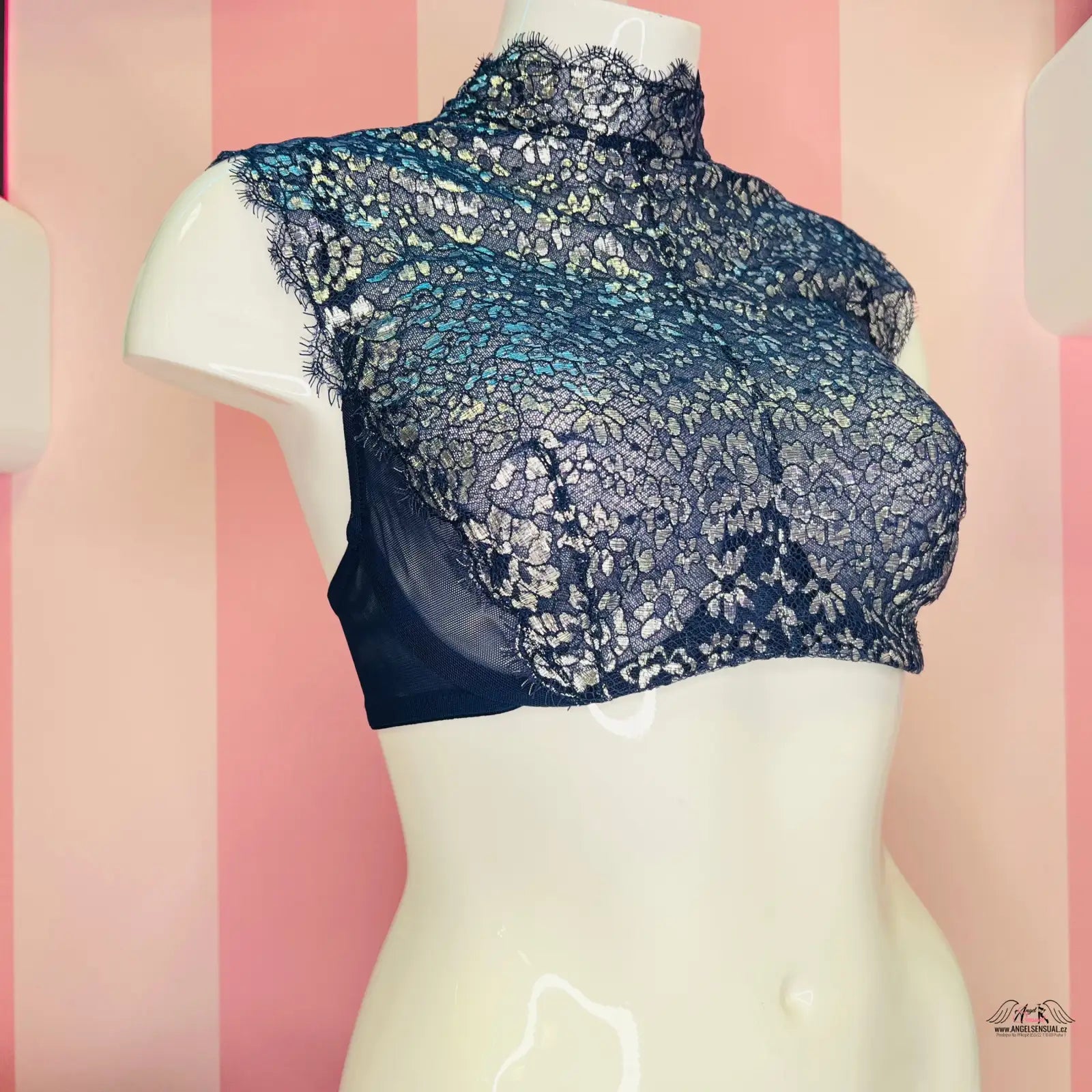 Mannequin in a blue and white floral bralette from Agent Provocateur
