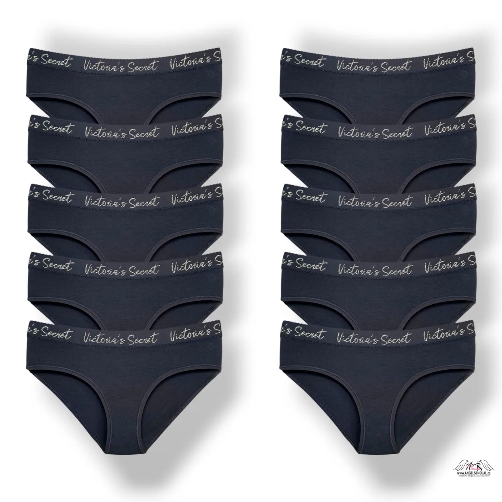 Černé bavlněné hiphugger kalhotky Victoria’s Secret 10-pack s bílým logem