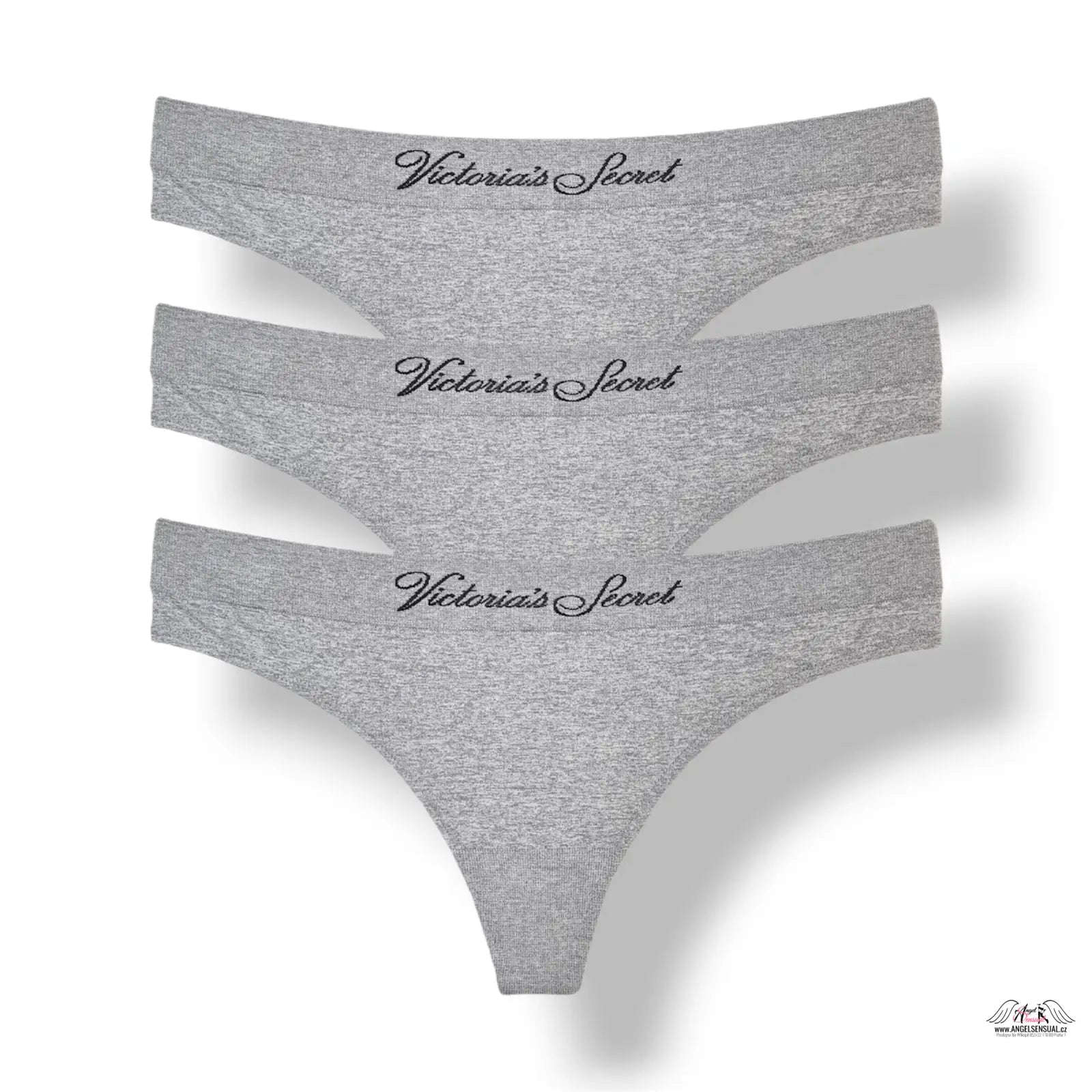 Šedá sada tanga Victoria’s Secret 3-pack, M, bavlna, logo, spodní prádlo