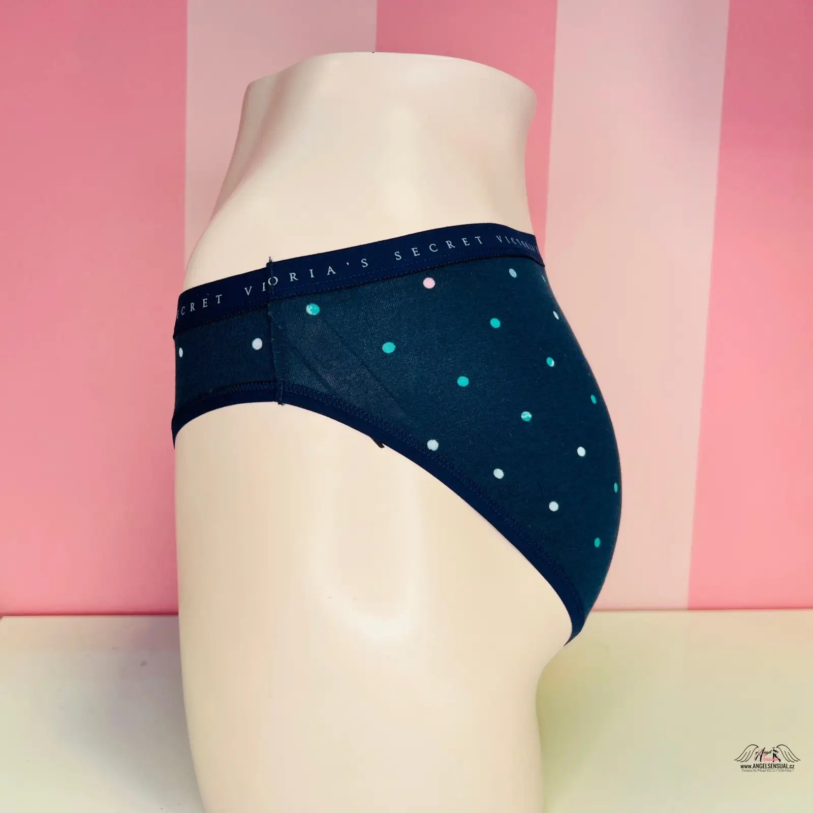 Dark blue polka dot bavlněné kalhotky Victoria’s Secret s jemnou gumou