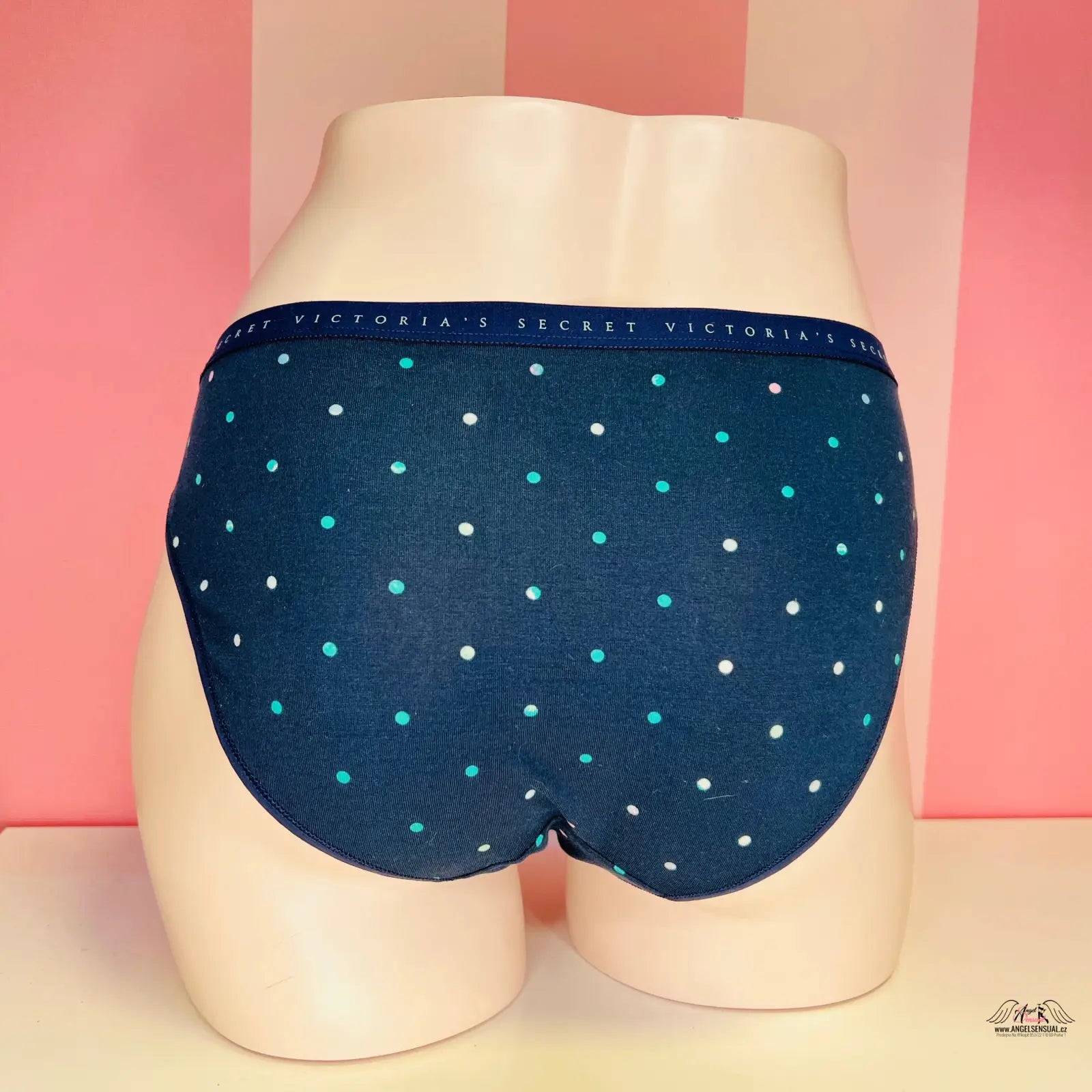 Navy blue polka dot bavlněné kalhotky s jemnou gumou, inspirované Agent Provocateur