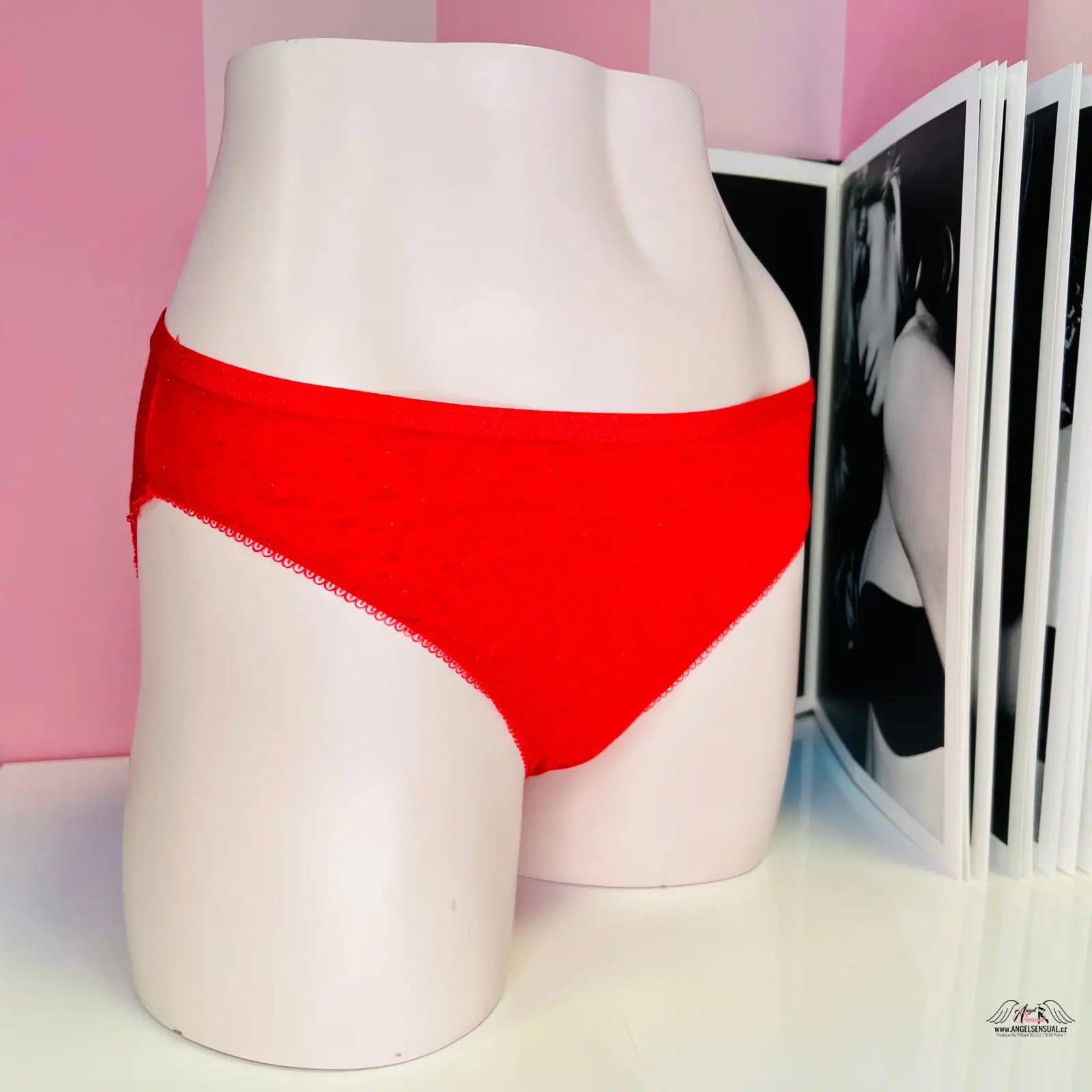 Bílý manekýn s třpytivým elastickým pasem v bavlněných kalhotkách Victoria’s Secret